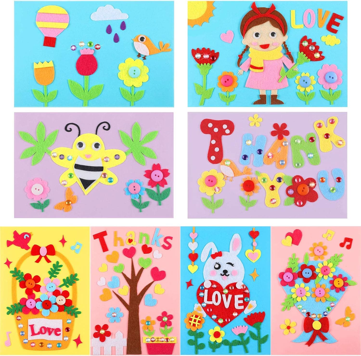 Zonon 16 Pieces Greeting Card Kits DIY Handmade Cartoon Kid Card Making Kits for Kids Folded Cards with Matching Envelopes for Birthday Mother’s Day Valentine's Day Make Your Own Cards