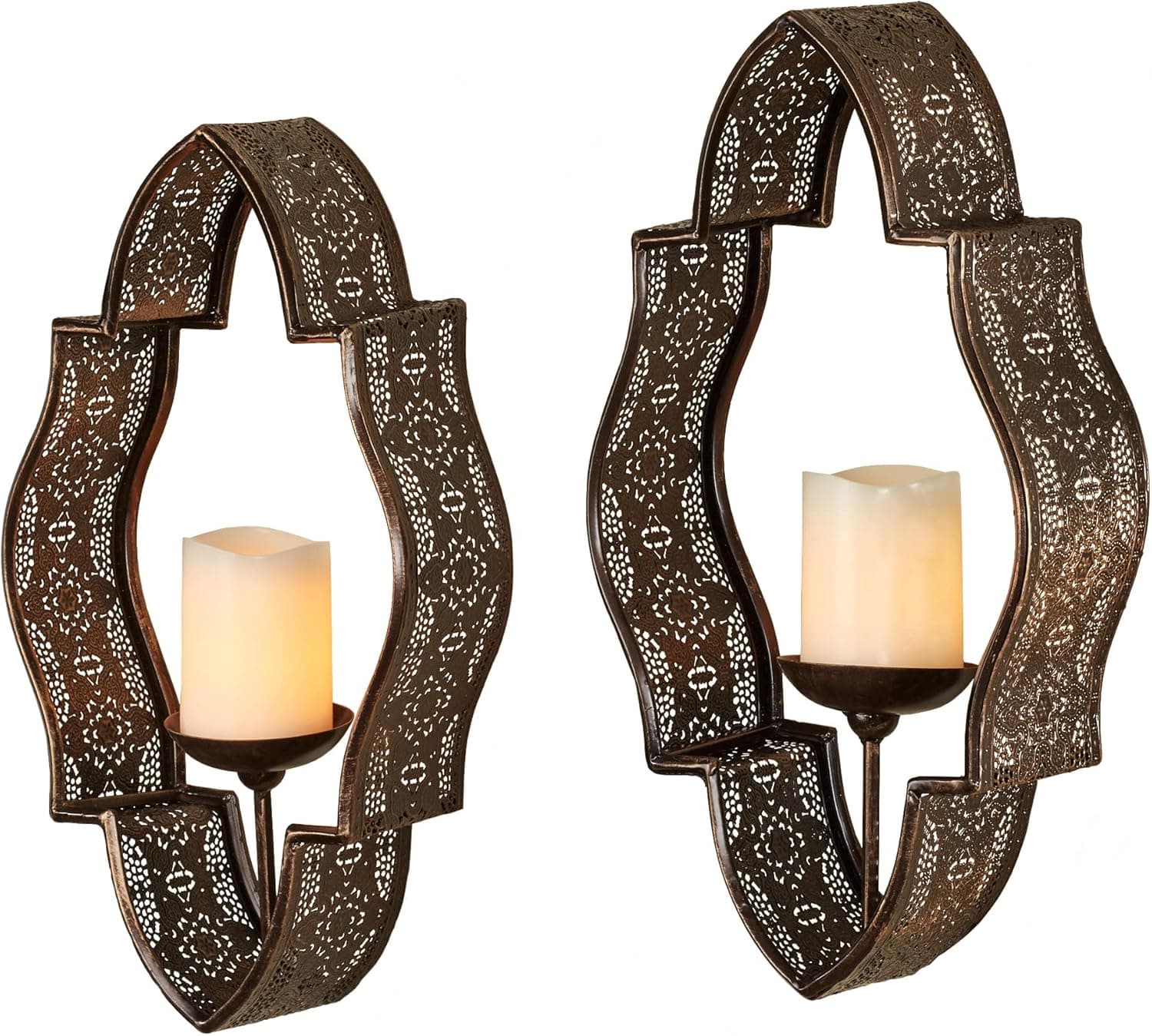 Touch of Class Molli Ornate Openwork Wall Sconces - Bronze Pair - Handcrafted Metal - Elegant Sconce Decor - Candle Holders for Bedroom, Bathroom, Living Room - Set of Two