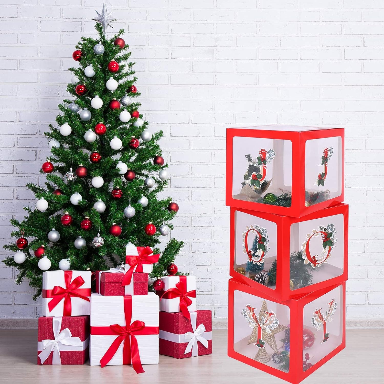 Opopark Joy Box Joy Blocks Large Christmas Decorations Box for Holiday Party Decorations/Wedding/Baby Shower/Travel Themed Party/Fireplace Decor