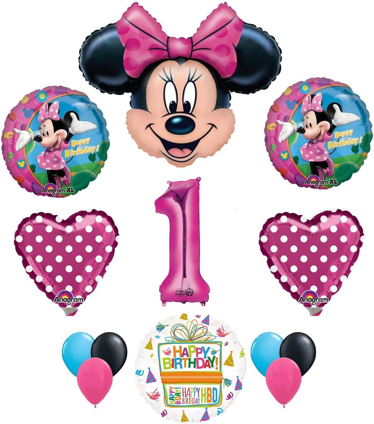 Mayflower Minnie Mouse 1st Birthday Party Supplies and Pink Bow 13 pc Balloon Decorations