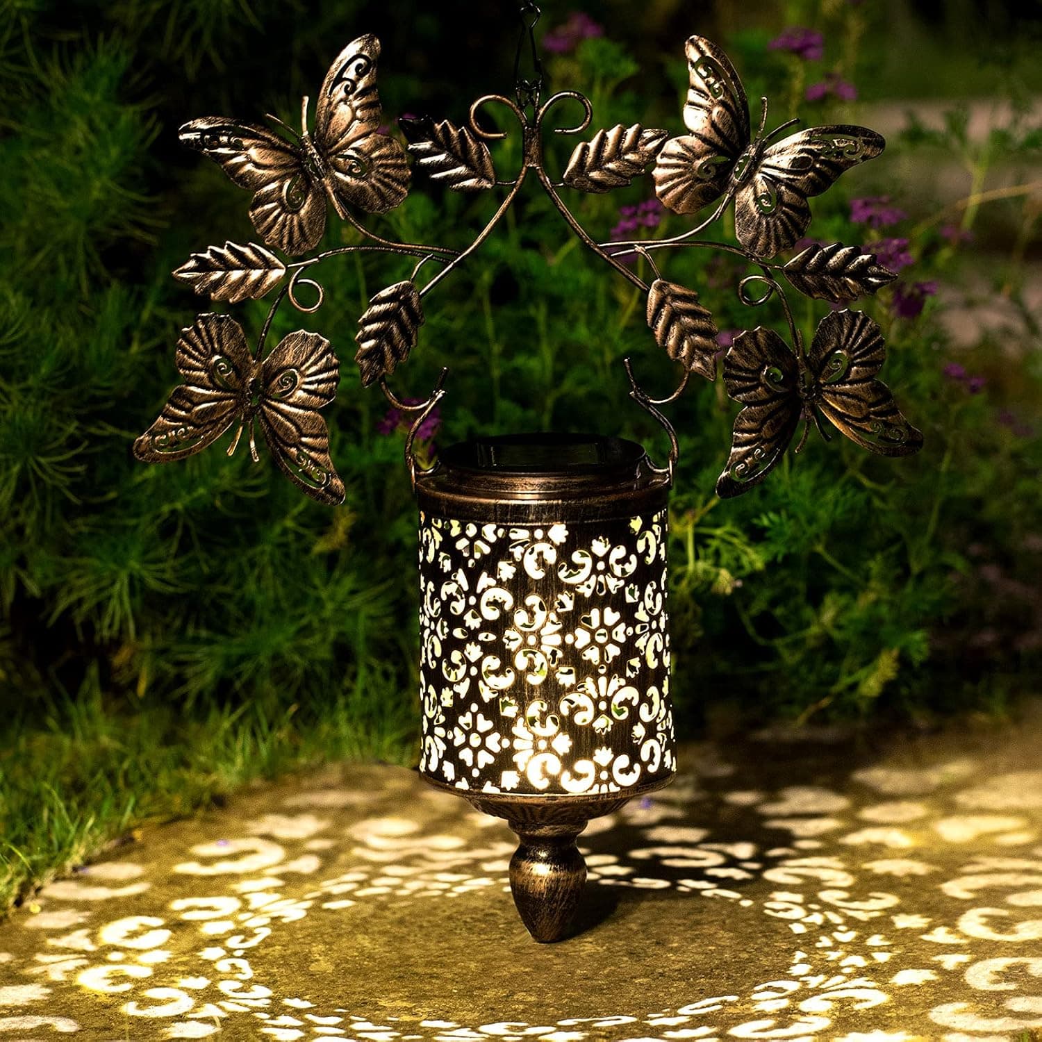 Walensee Solar Lights Outdoor with Flickering Flame (2 Pack Black) Upgraded Metal Solar Powered Lanterns Landscape Decoration Hanging Lighting Waterproof LED Umbrella Light for Patio Garden Deck Yard