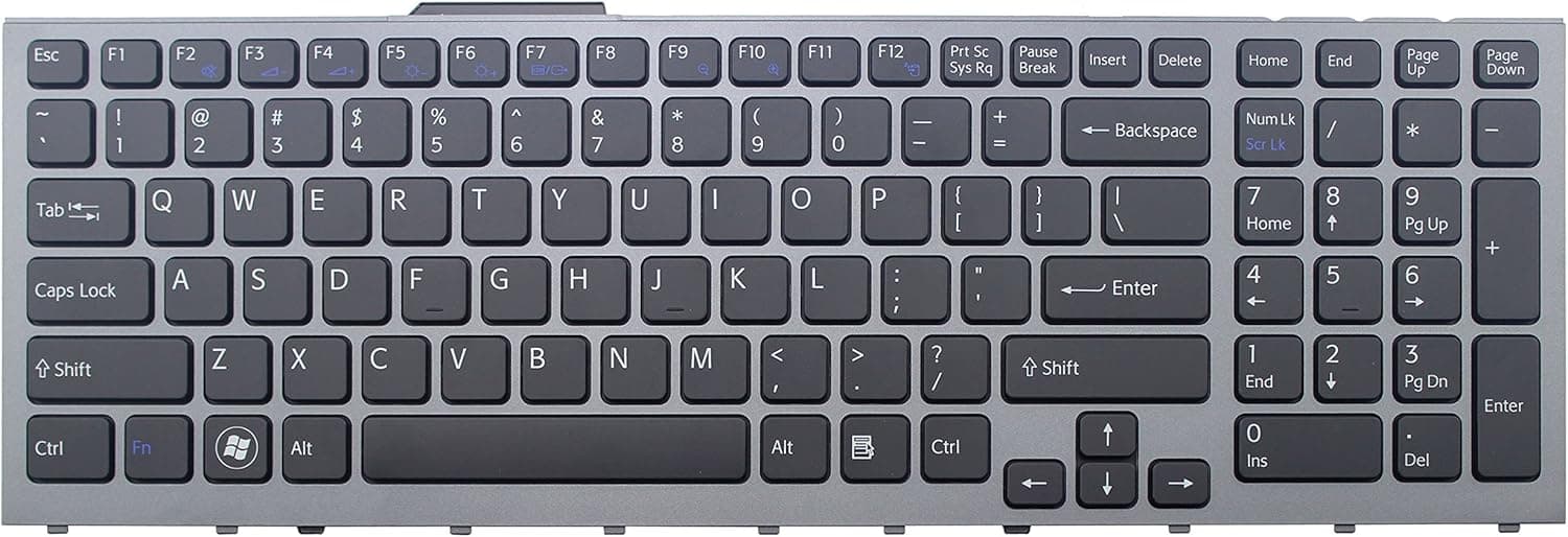 LotFancy New Black Backlit with Silver Frame keyboard for Sony VAIO VPC-F VPC-F11 VPC-F12 VPCF VPCF11 VPCF12 Series, 148781311, 148781111, 9Z.N3S82.001, 550102H01-035-G, 9Z.N3S82.A01, 9Z.N3S82.201 ... Laptop / Notebook US Layout