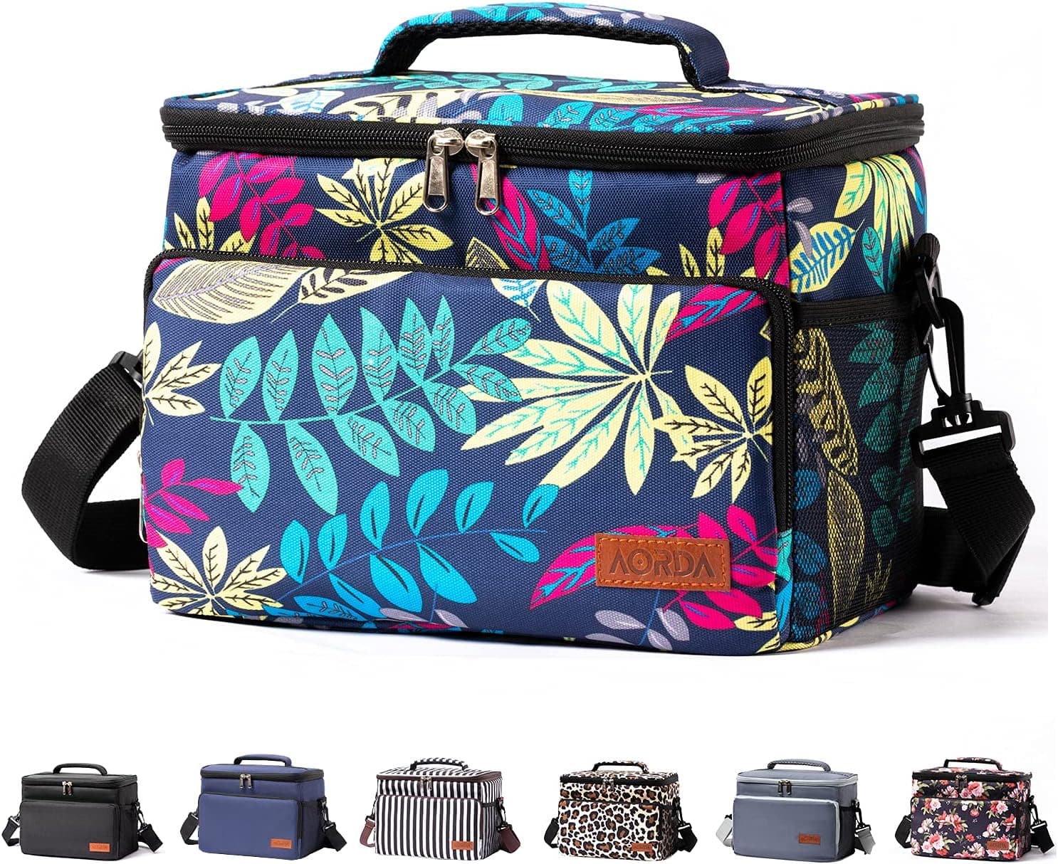 Aorda Reusable Insulated Lunch Bag - Zippers Wide Open Lunch Bag Leakproof Thermal and Cooler Durable Lunch Box for Women/Men/Kids with Shoulder Strap for Office/School/Outdoor-Autumn Leaf