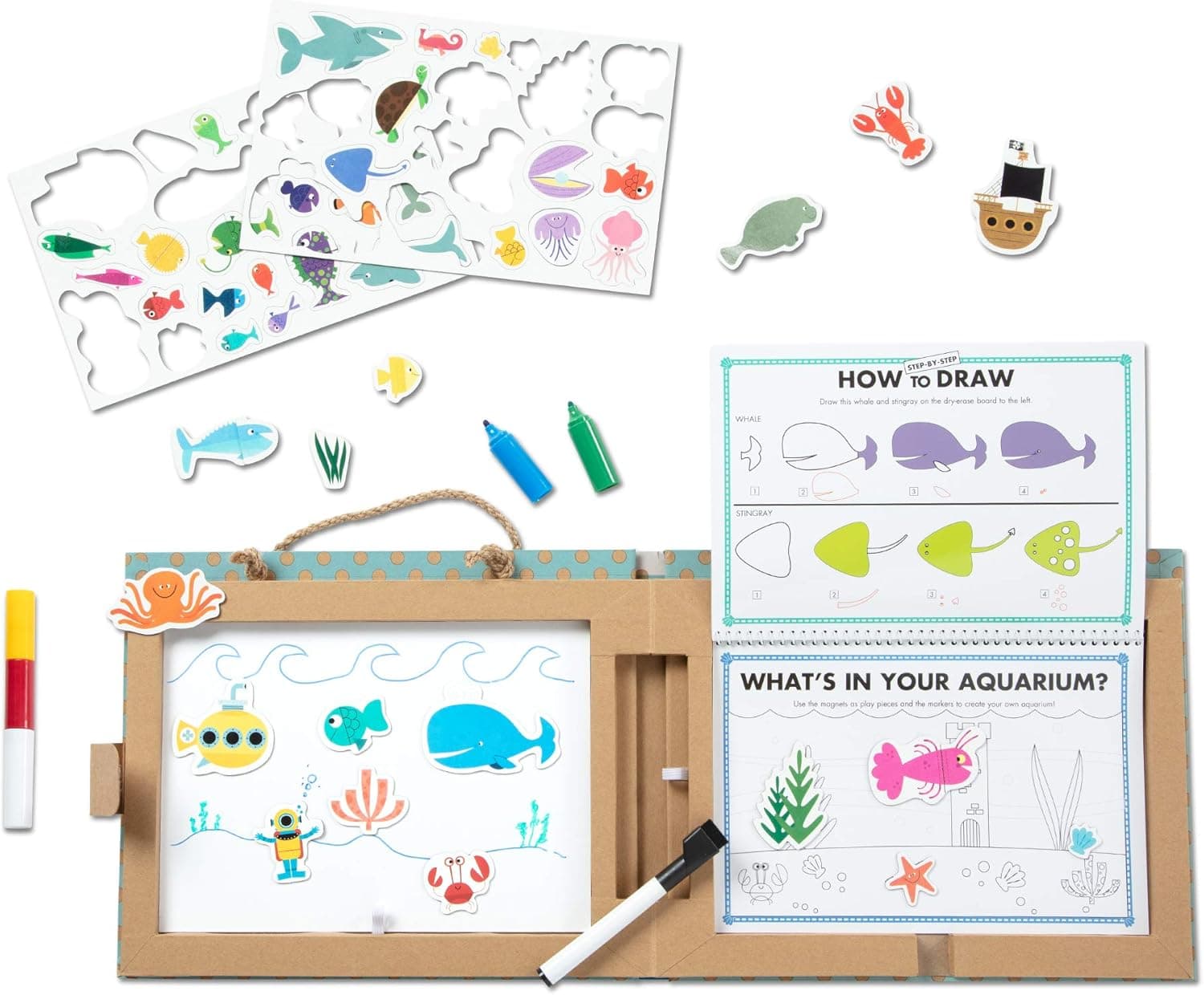 Melissa & Doug Natural Play: Play, Draw, Create Reusable Drawing & Magnet Kit – Ocean (42 Magnets, 5 Dry-Erase Markers)