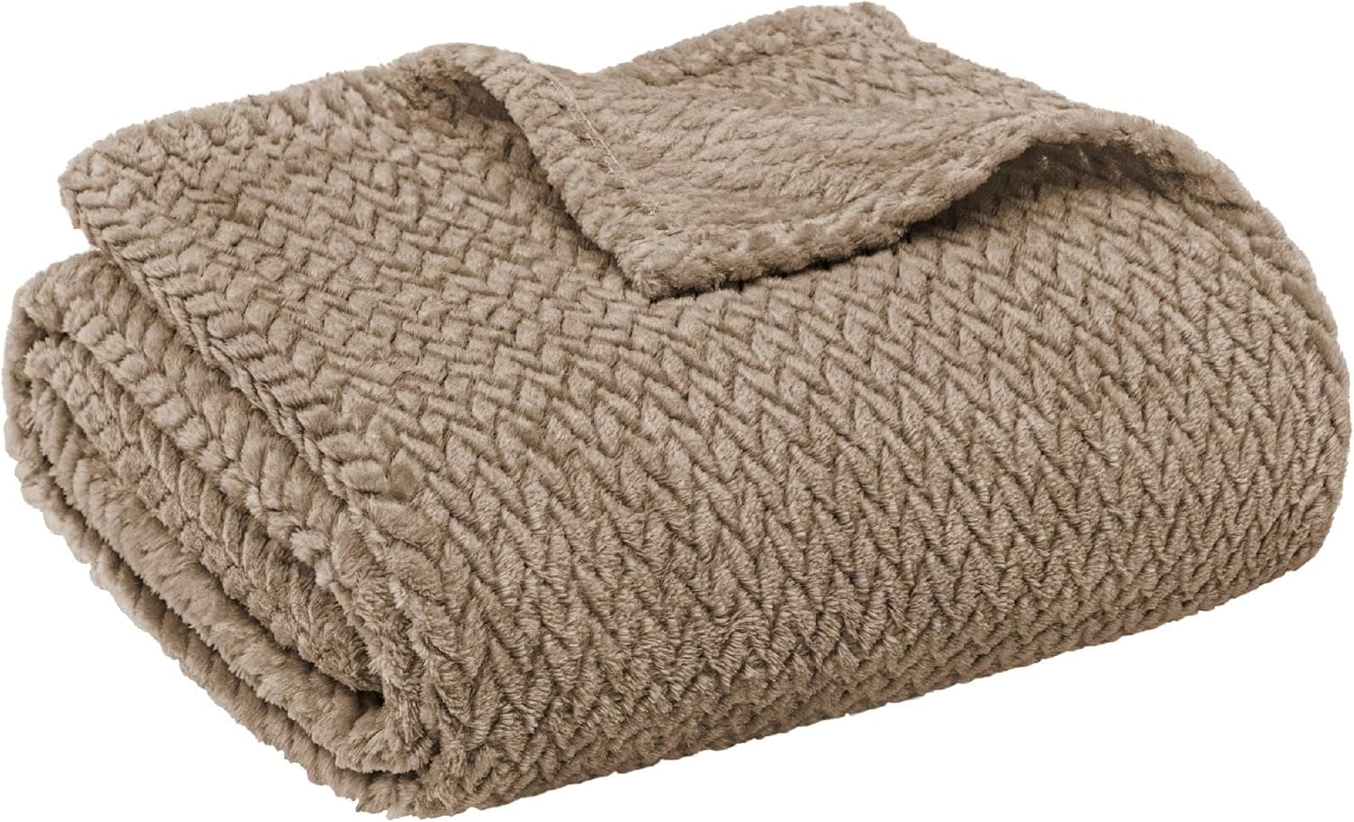 PAVILIA Soft Flannel Fleece Blanket Throw Twin Tan Taupe Camel Beige, Textured Decorative Velvet Blanket Couch Sofa Bed, Fuzzy Plush Cozy Warm Lightweight Microfiber, Jacquard Weave Leaf Pattern 60x80