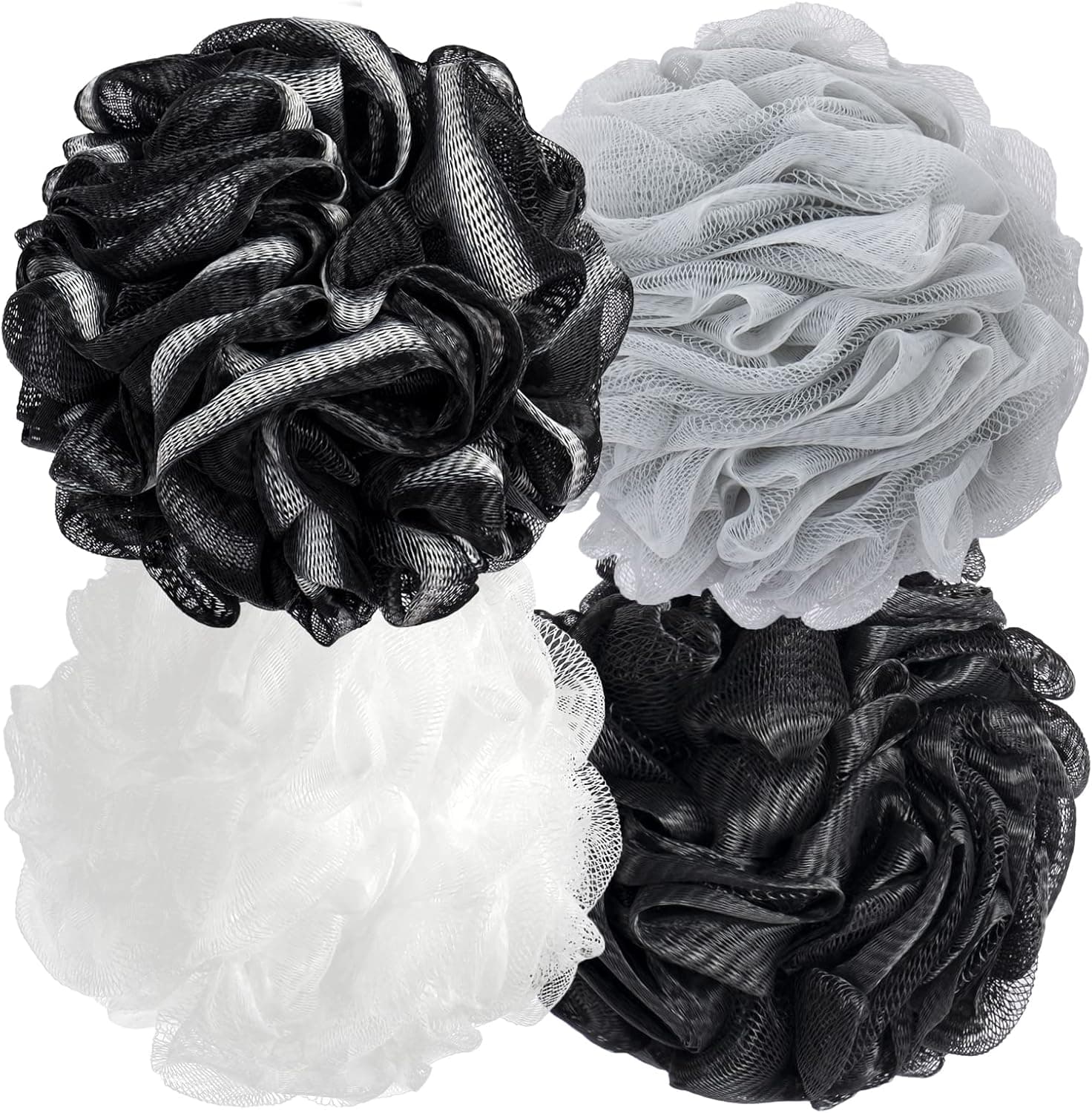 YHDD Shower Loofah Sponge Pouf, 60g Exfoliating Body Scrubber, Mesh Bath Puff Suitable for Anyone, Soft and Skin-Friendly Bathroom Accessories (4 Pcs)