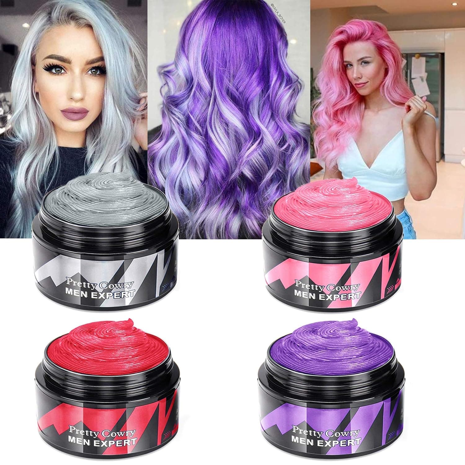 SUNCHARM 4 Colors Temporary Hair Wax Dye - 4 in 1 Hair Wax Color Sliver Gray Red Purple Pink Temporary Hair Dye Instant Natural Matte Hairstyle Cream Coloring For Men Women