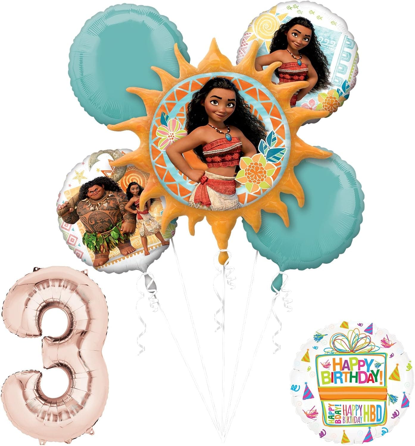 Mayflower Moana 3rd Birthday Party Supplies and Princess Balloon Bouquet Decorations