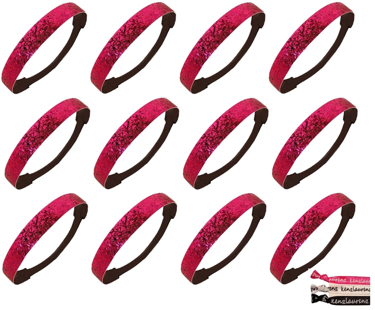 12 Pack: Twelve Glitter Headbands by Activewear Apparel (12-Dark Pink)