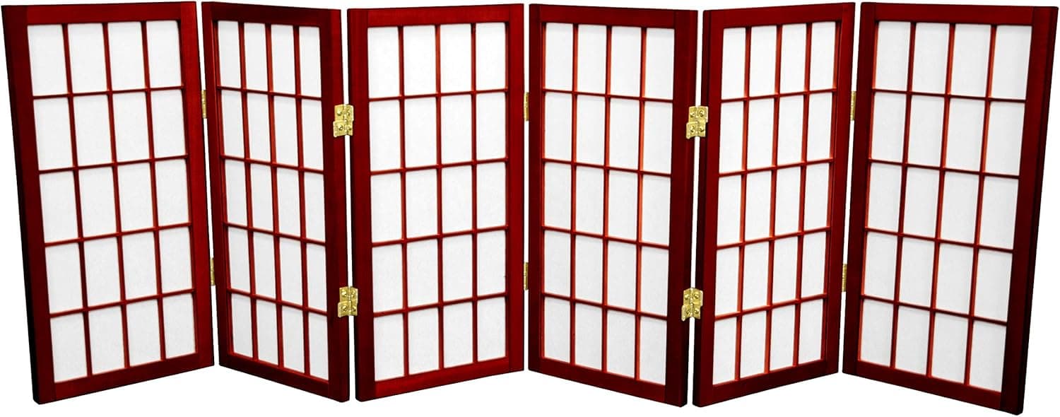 2 ft. Short Desktop Window Pane Shoji Screen - Rosewood - 6 Panels