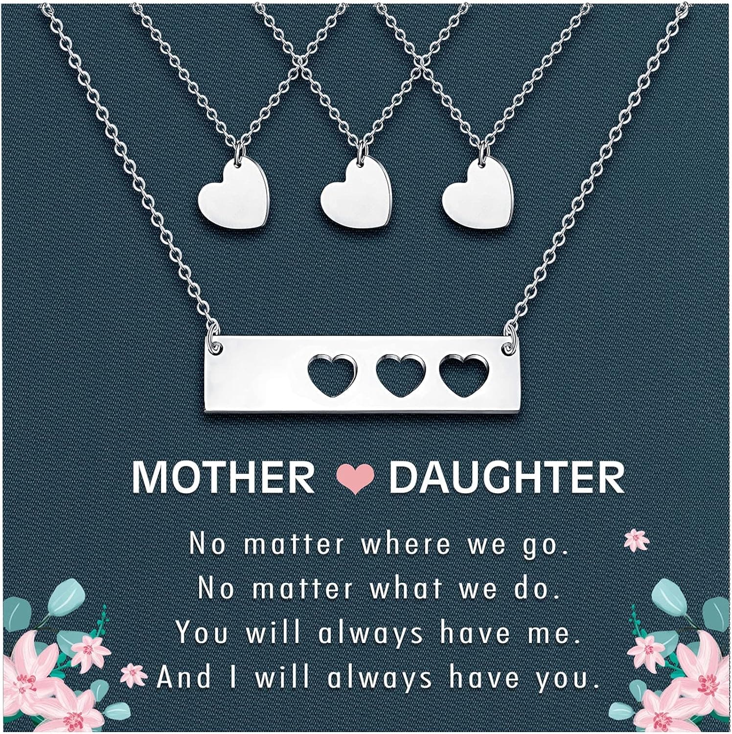 Sincere First Day of School Gifts Mom Daughter Necklace Set for 2/3/4 Mom Mommy and Me Matching Cutout Heart Bar Pendant Necklace Jewelry Christmas Valentine's Day Gifts for Mom Daughter