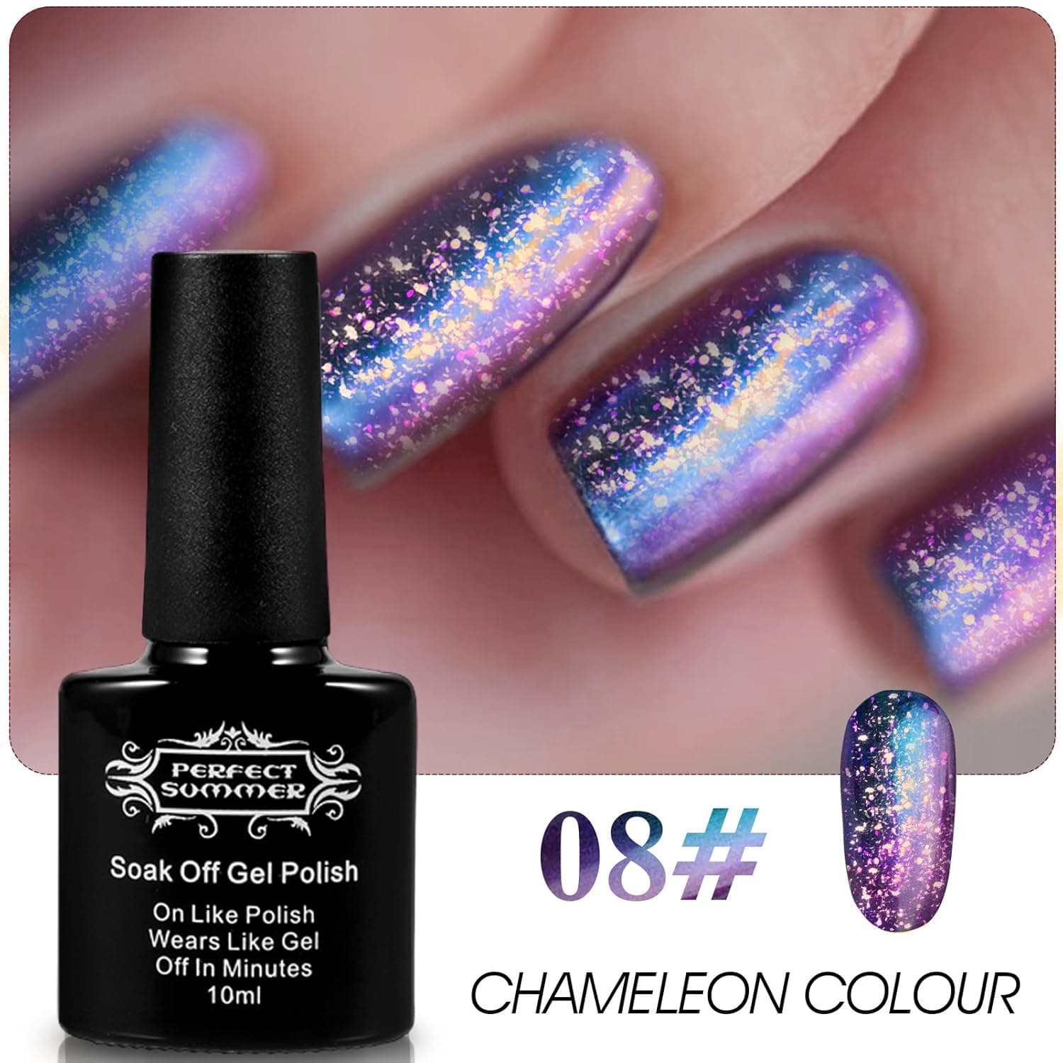 Perfect Summer Chameleon Colour Gel Nail Polish Soak Off UV LED Glitter Nail Lacquers Nail Art Decoration #08