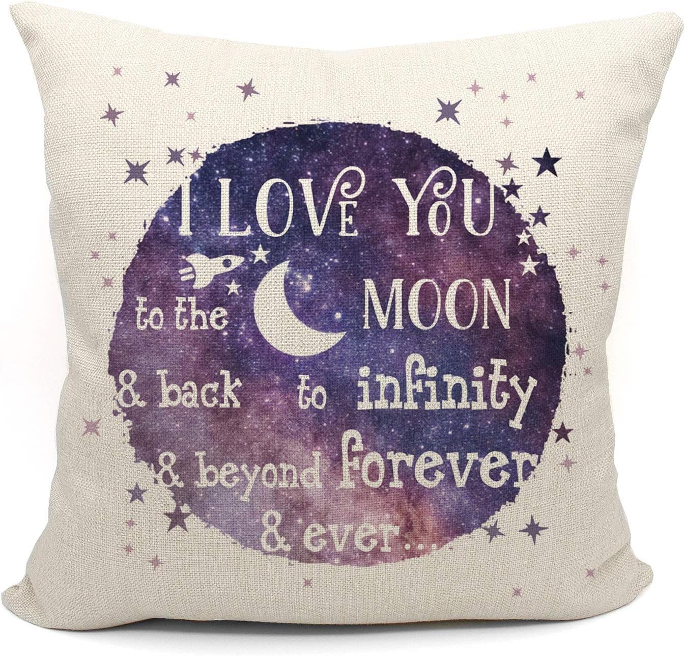 Mancheng-zi Romantic Quote I Love You to The Moon and Back Throw Pillow Cover, Galaxy Decorative Cushion Case, Wedding Gift, Engagement Gift,18 x 18 Inch Decor Linen Cushion Cover for Sofa Couch Bed