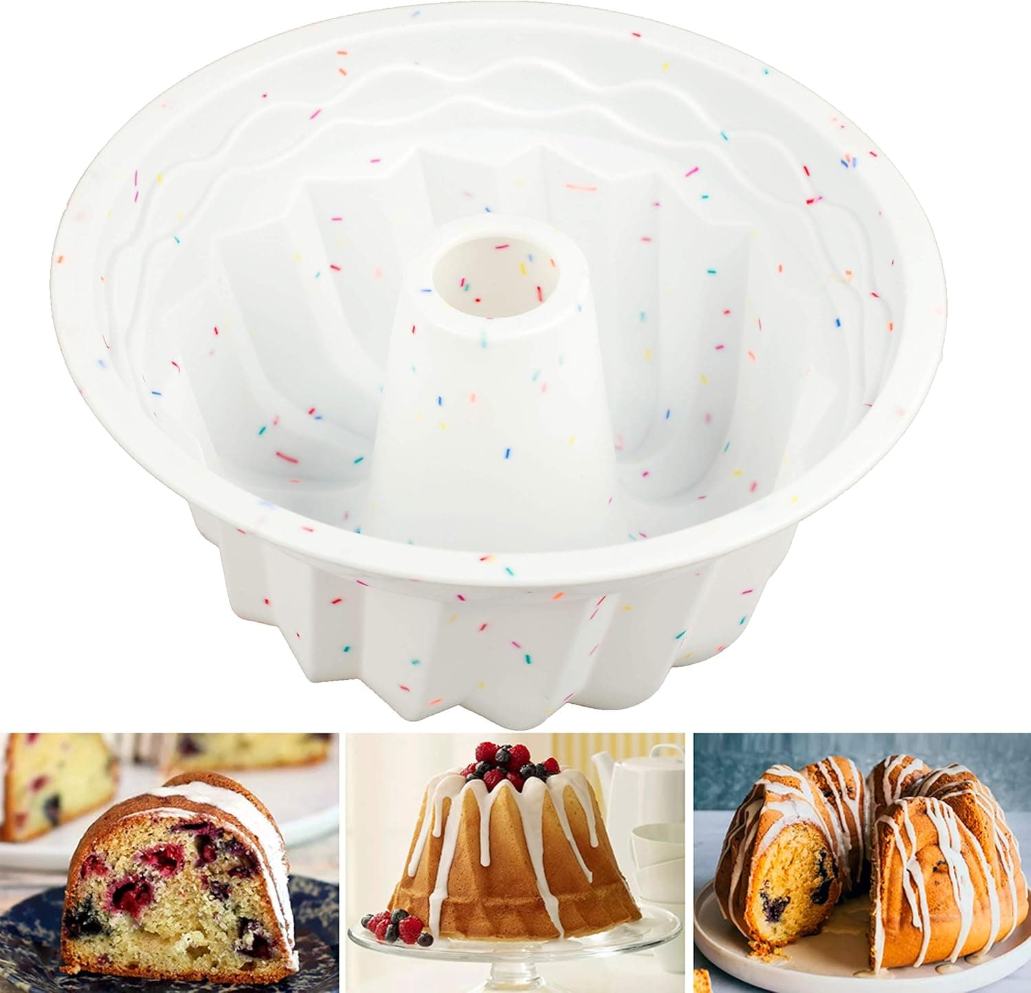 Shebaking Silicone Fluted Cake Mold, Non-Stick Baking Mold for Jello, Cake,Gelatin,Bread, 9-Inch Tube Cake Pan Bakeware, European-Grade Silicone Baking Pan
