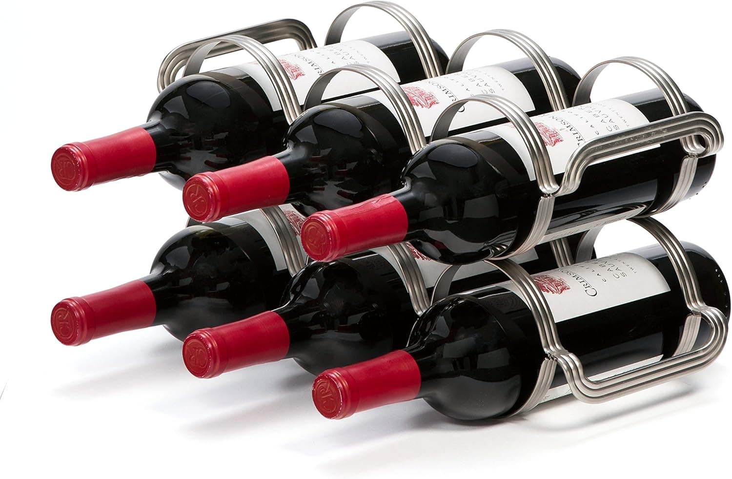Mango Steam 6 Bottle Counter-top Wine Rack - Storage Organizer for Kitchen Countertops, Pantry, Fridge - (Silver)