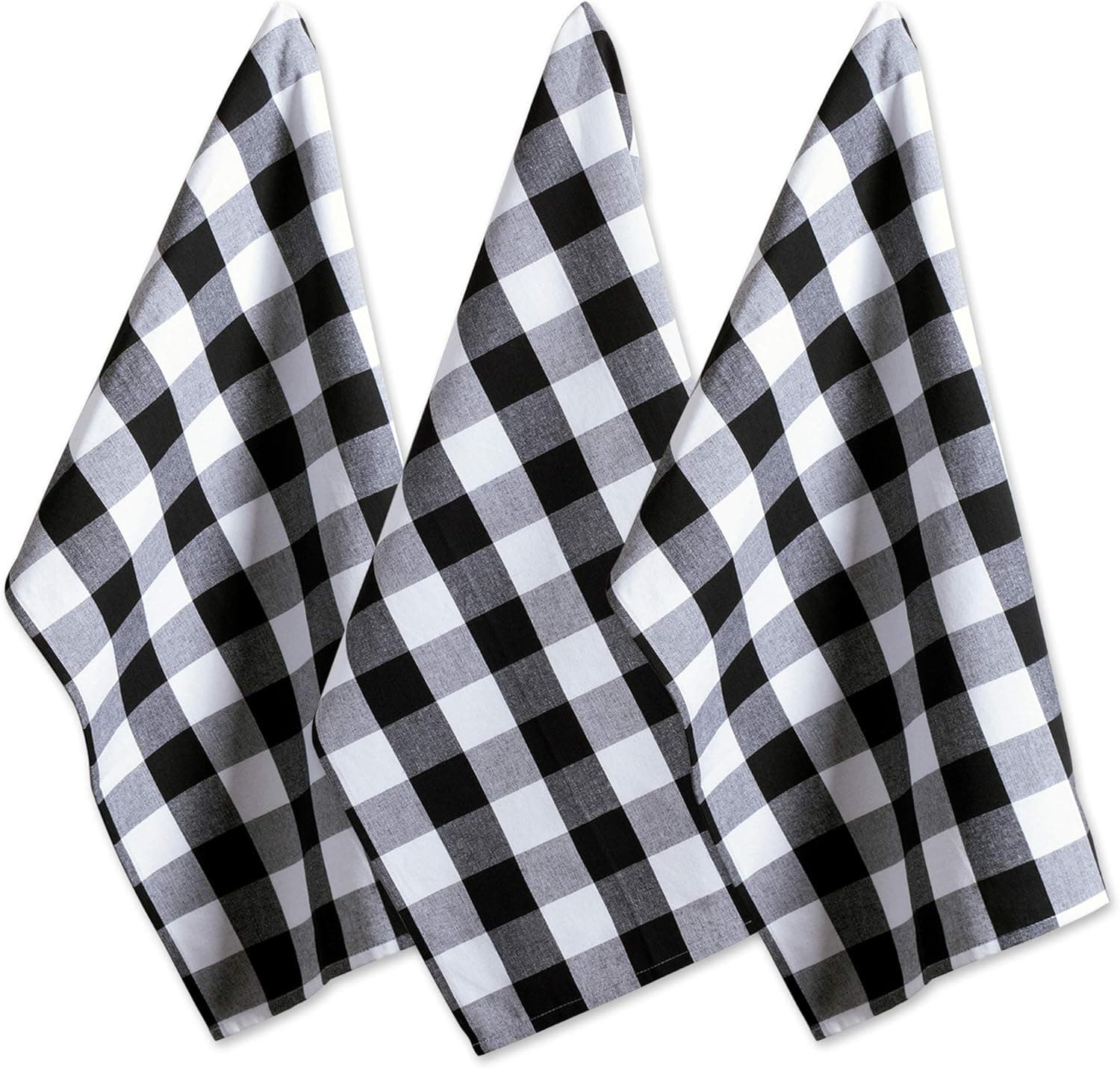 DII Buffalo Check Kitchen Collection, Classic Farmhouse Dishtowel Set, 20x30, Black & White, 3 Piece
