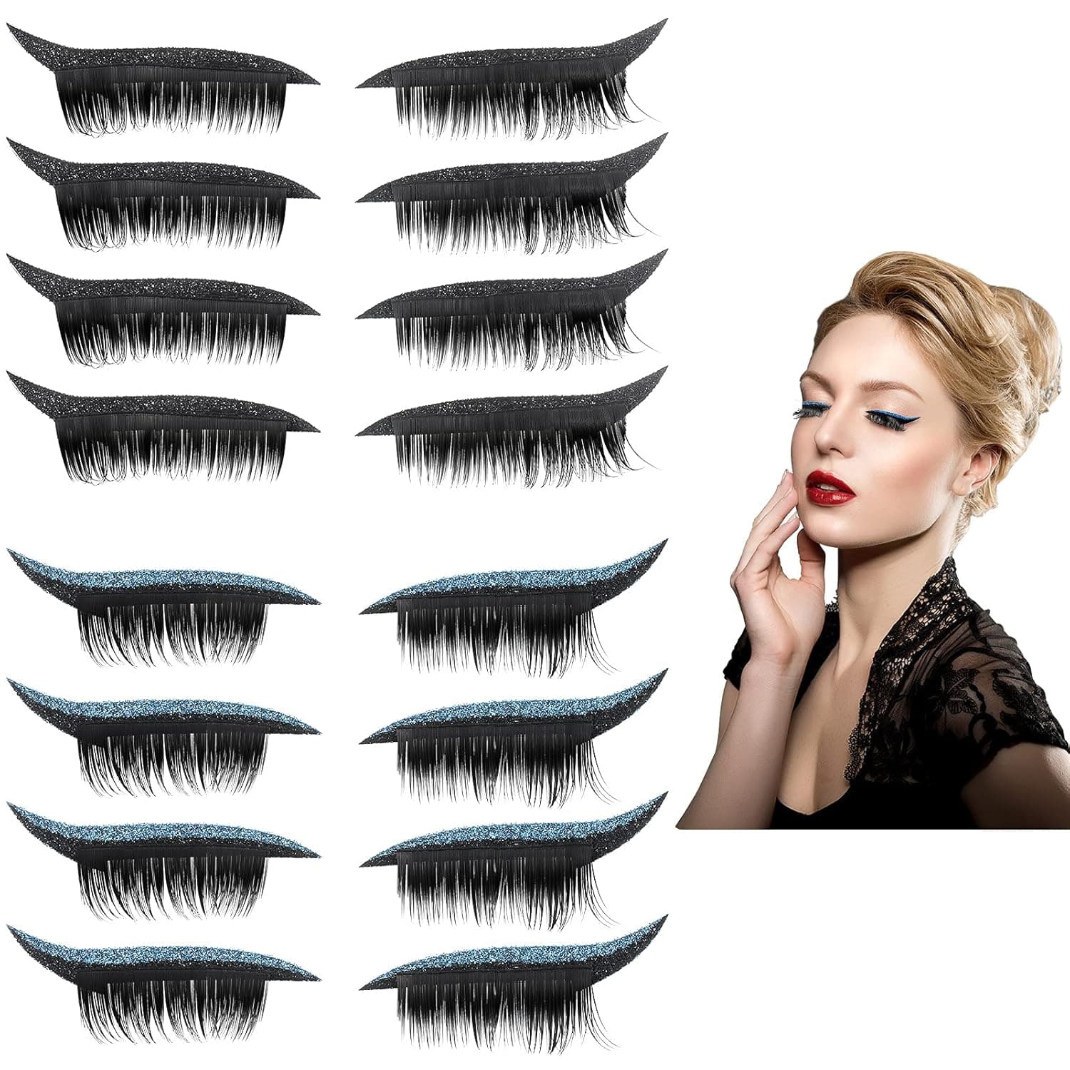 Dansib 8 Pairs Reusable Eyeliner and Eyelash Stickers Makeup Sticker Waterproof with Adhesive Easy Quick Application for Women Eye Makeup, 2 Colors, 8 Pair (Pack of 1)