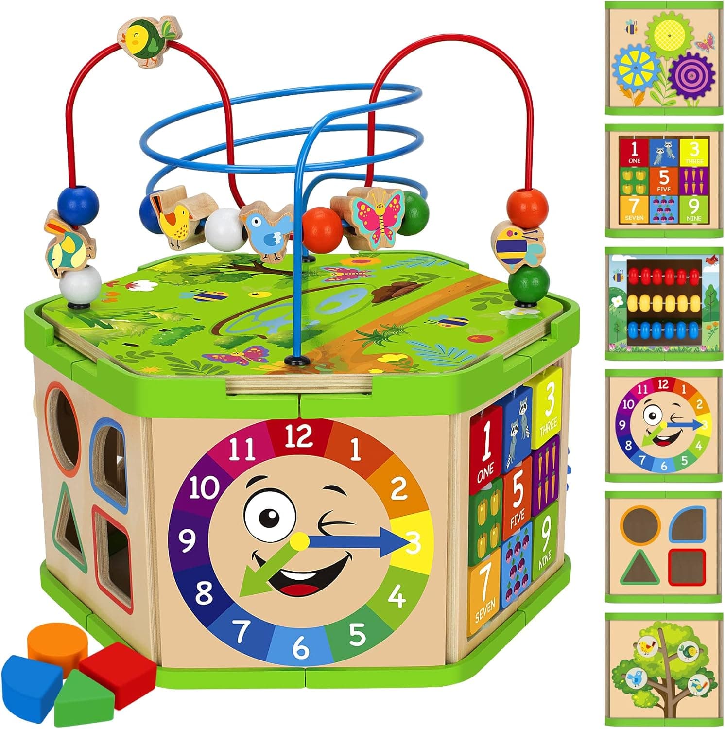 V-Opitos Learning Toys for Toddler 1, 2, 3 Years Old, 7 in 1 Wooden Activity Cube, Montessori Early Educational Toys for Baby 12-18 Months, Ideal First Birthday, for Kids Boys