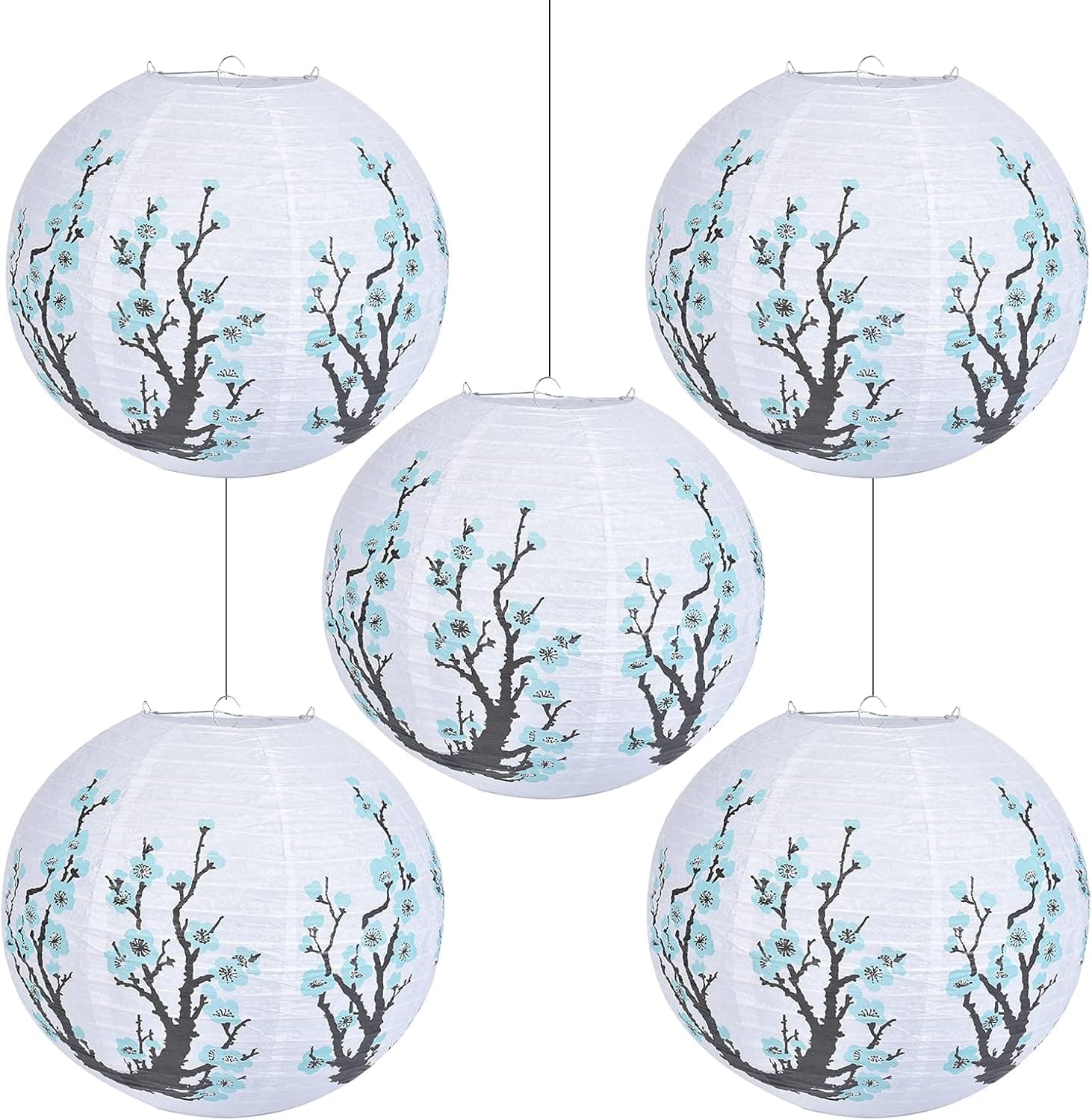 JAEP Japanese Lantern - Artistic Japanese Decor for Wedding Decorations, Oriental Style, Party Indoor Outdoor- Traditional Asian Decor -Turquoise- Paper Chinese Lanterns 14 Inch (Pack of 5)