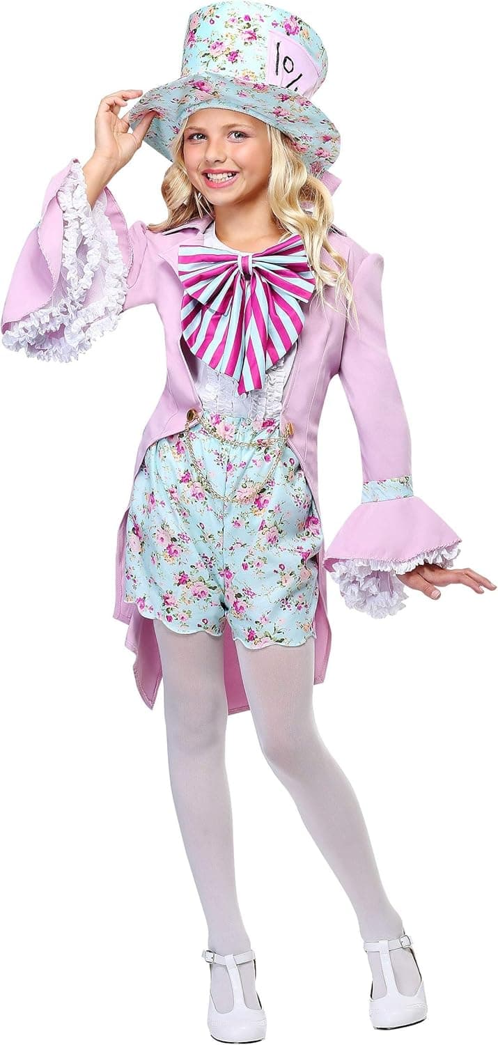Pretty Mad Hatter Costume for Girls Floral Pastel Mad Hatter