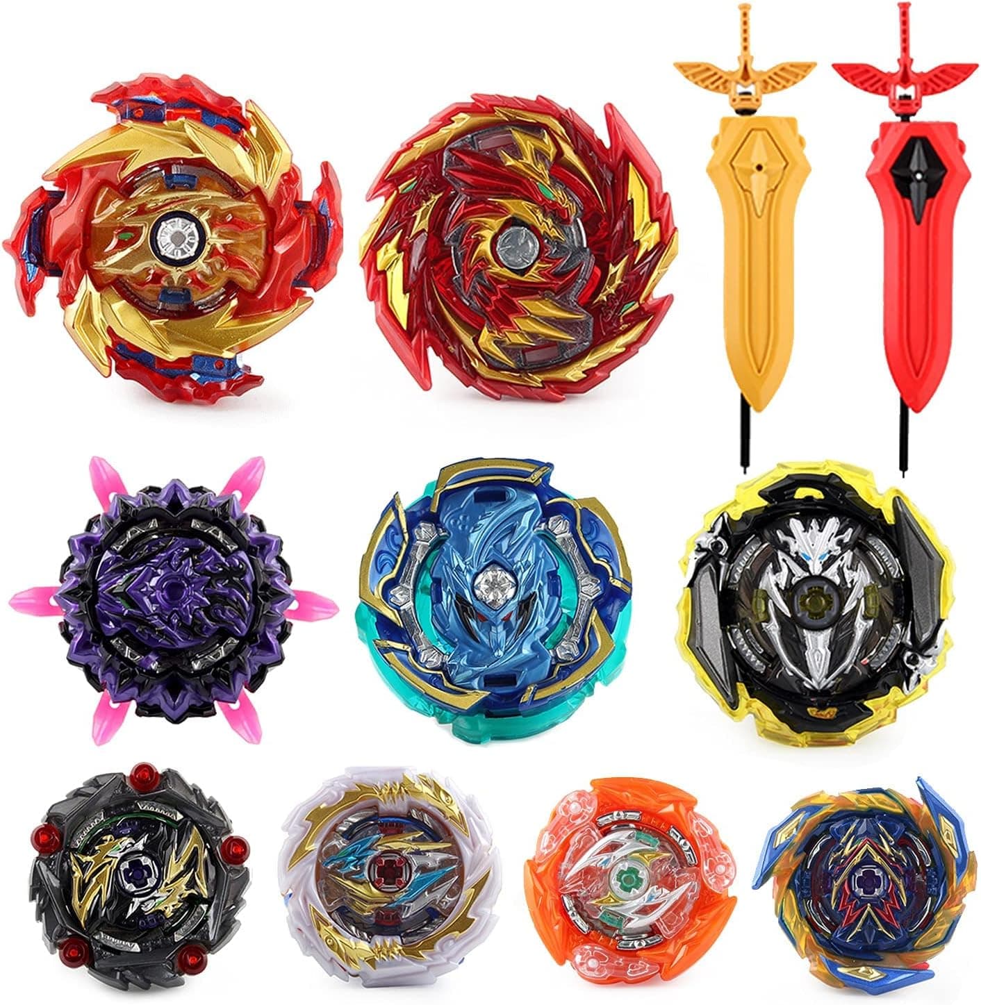 JIMI Bey Battling Top Blade Battle Set, 9 Burst Spinning Tops 2 Launchers Grip Starter Combat Game, Toy Gift for Kids Boys Ages 6 7 8 9 10 11 12+