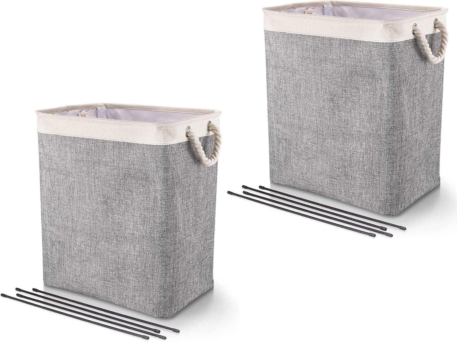65L Laundry Basket with Strong and Easy Carry Handles, Collapsible Linen Laundry Hampers Built-in Lining with Detachable Brackets Well-Holding Large Laundry Hamper for Bathroom Bedroom Dorm (2-Pack)