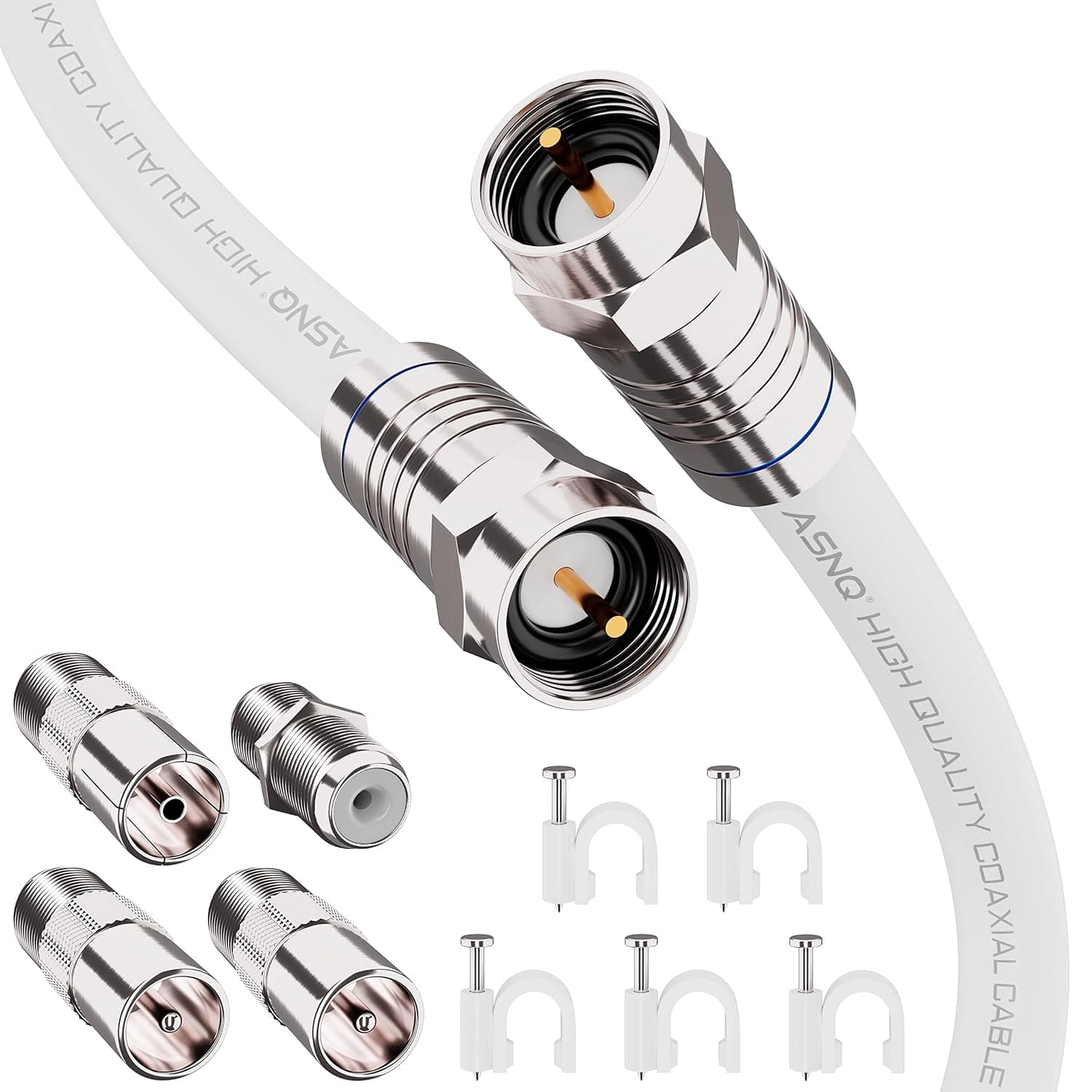 ASNQ RG6 Coaxial Cable Connector Set 75 OHM - High-Speed Premium Coax Cable 15FT - for Internet Digital TV Satellite and Aerial Connections - Includes 4 Extension Couplers to Connect Cable Extensions