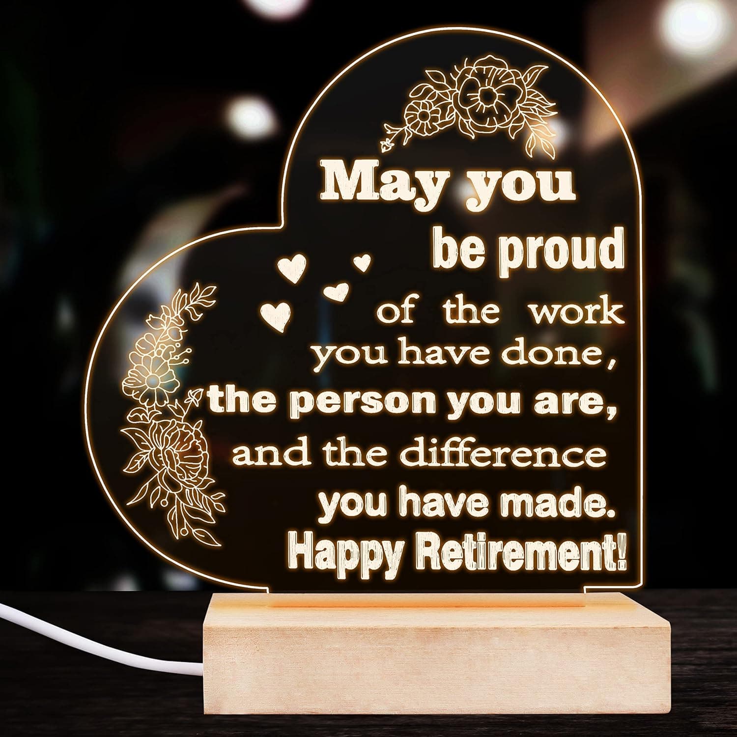 Valporia Retirement Acrylic Night Light USB Retirement Gifts for Women 2023 Retirement Decoration for Room Female Retirement Gifts for Mom Coworker Boss Nurse Doctor Teacher