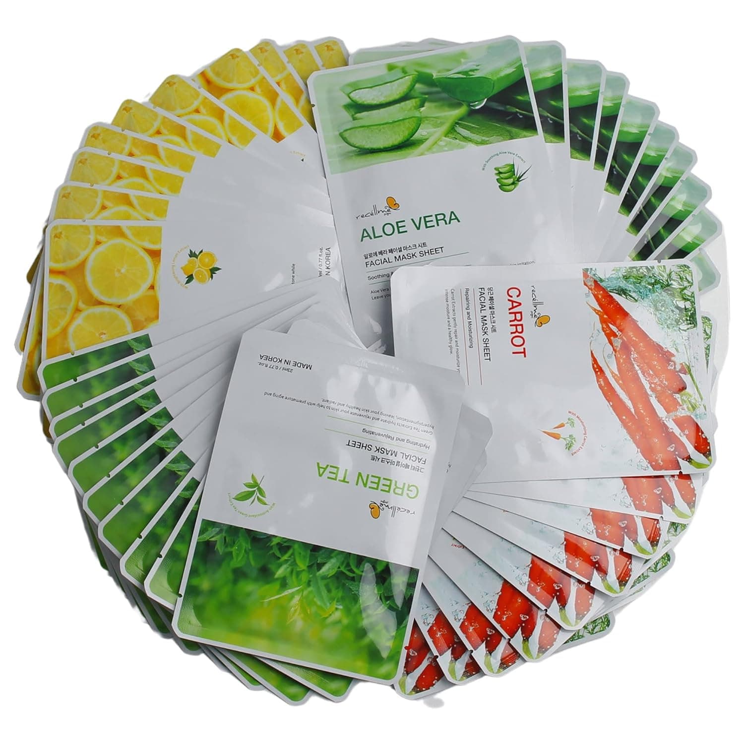 recellme Facial Sheet Mask for Soothing, Moisturizing, Repairing, Hydrating, Rejuvenating, Brightening, Vitalizing and Calming -Made in Korea (12-ALOEVERA)