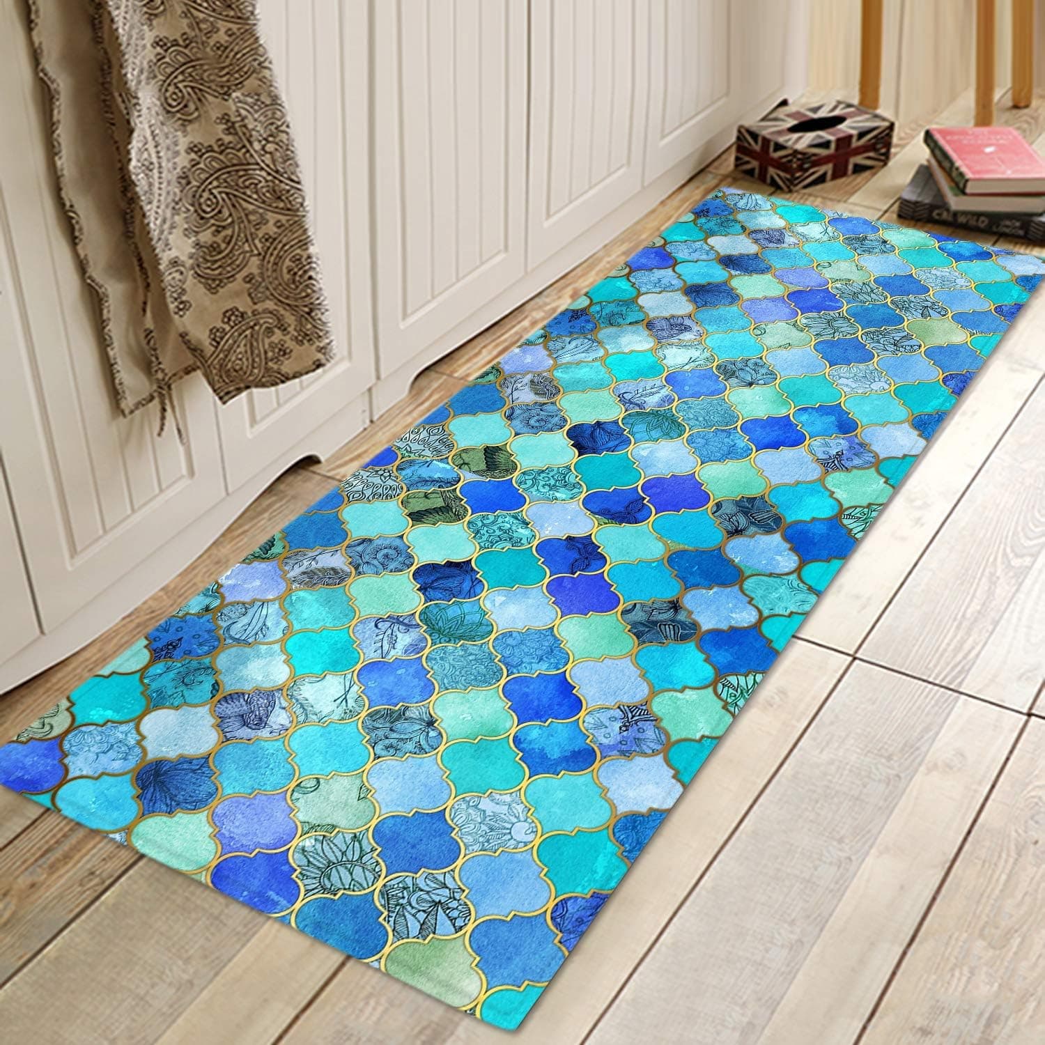 Non Slip Bath Rugs Sponge Foam for Bathroom,Durable Soft Flannel Mat Bright 3D Print Rug, Clearance MatS for Forlaundry Room and Kitchen, Moroccan Lattice Decor carpt