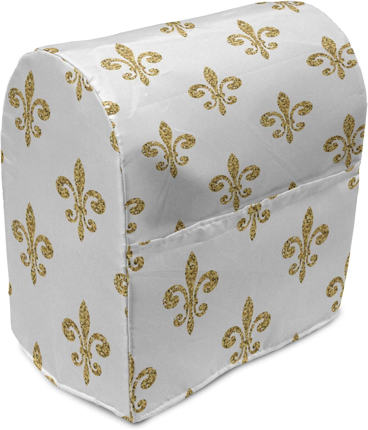 Ambesonne Fleur De Lis Stand Mixer Cover, Vintage European Lily Aristocratic Dignified Majesty Print, Kitchen Appliance Organizer Bag Cover with Pockets, 6-8 Quarts, Yellow White