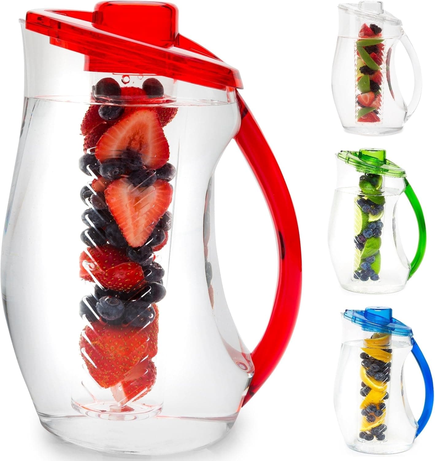 Water Infuser Pitcher & Gourmet Recipe eBook (Emailed) | BPA Free Fruit Infusion Pitcher with Glass Like Appearance and Largest 3+ Liter Capacity for Amazing Spa Water (Red)