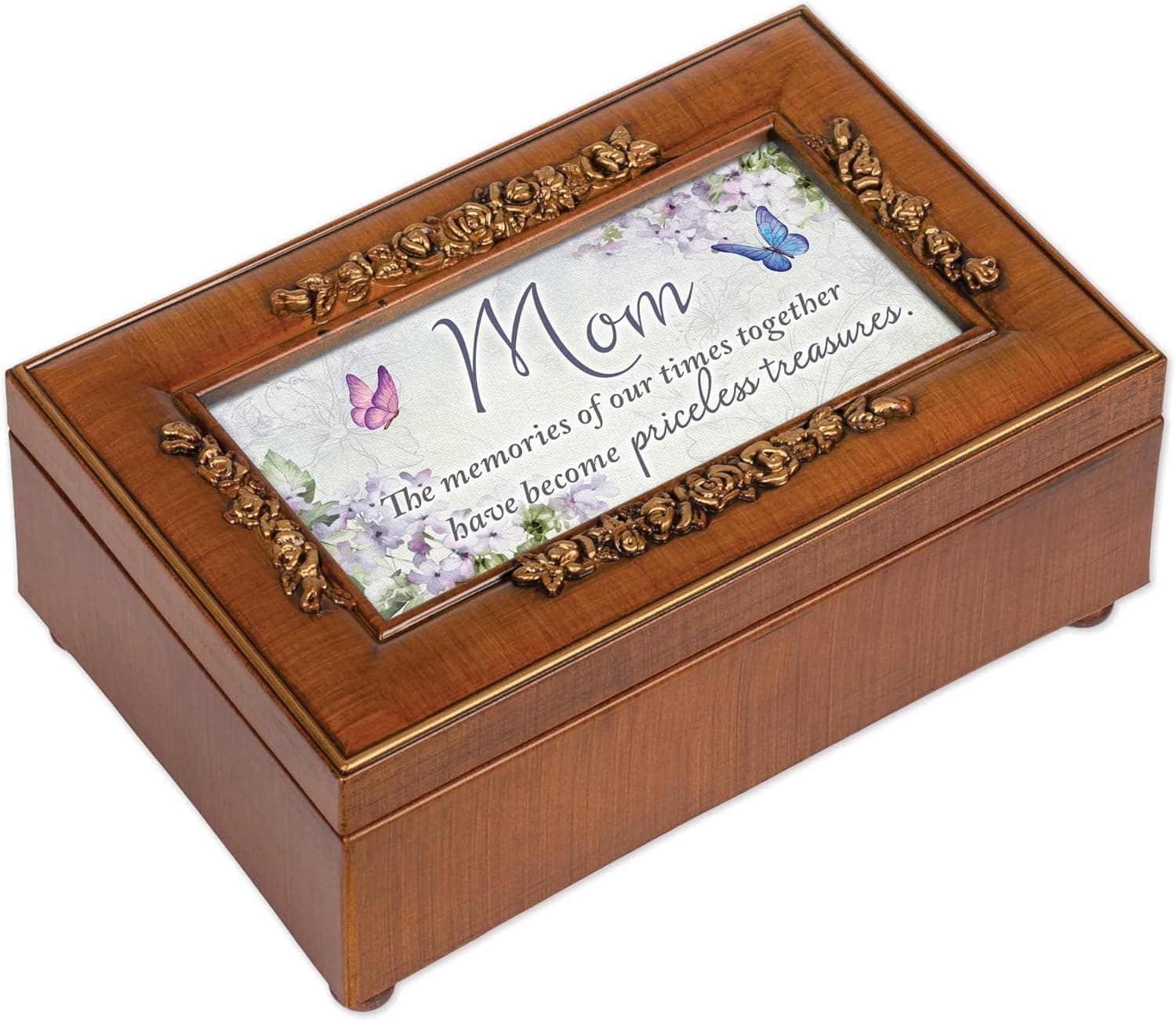 Cottage Garden Mom Times Together Priceless Woodgrain Embossed Rose Petite Music Box Plays Wind Beneath My Wings