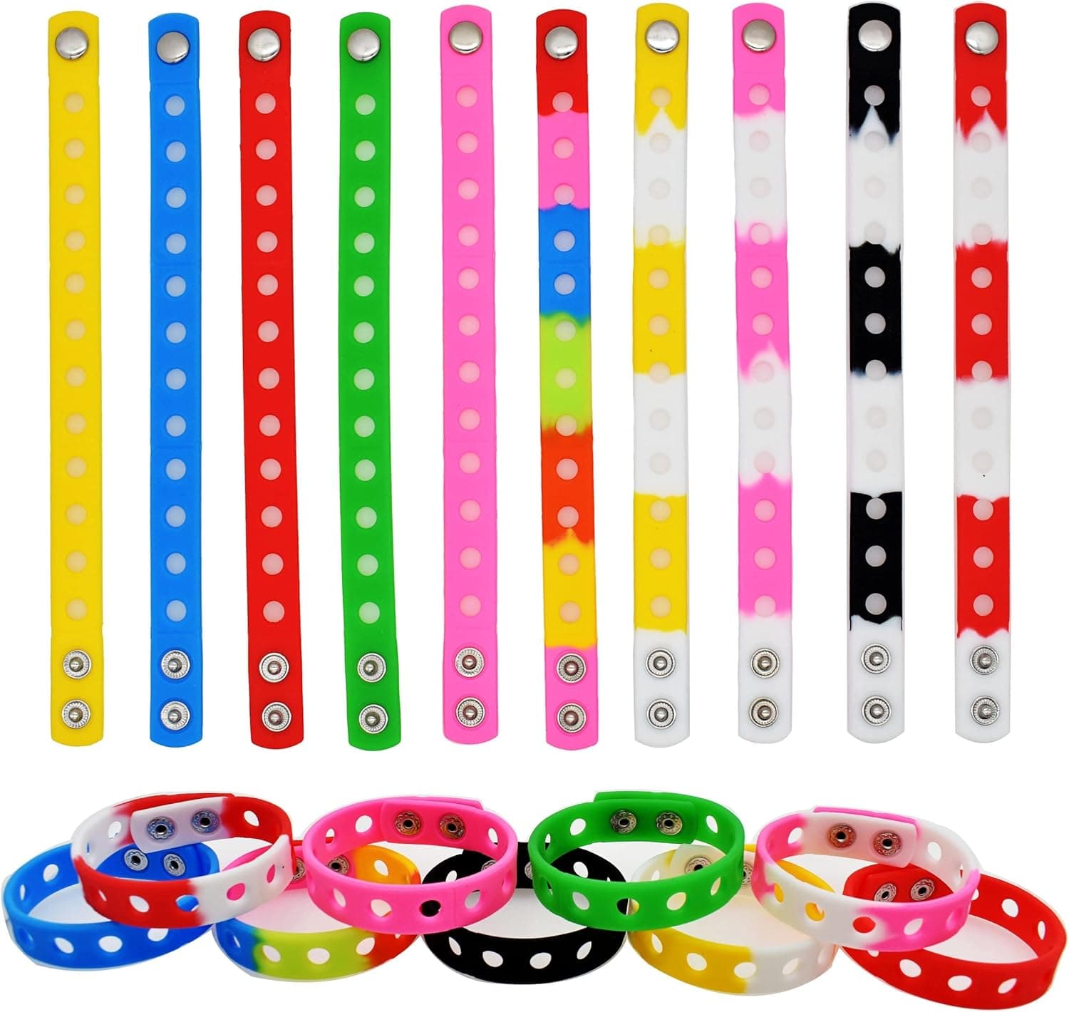 Gibleitz 10/20PCS 21cm Silicone Bracelets Random Colors Wristbands Colorful Adjustable Charm Bracelet with Holes Wristband for Party Favor and Shoe Charms