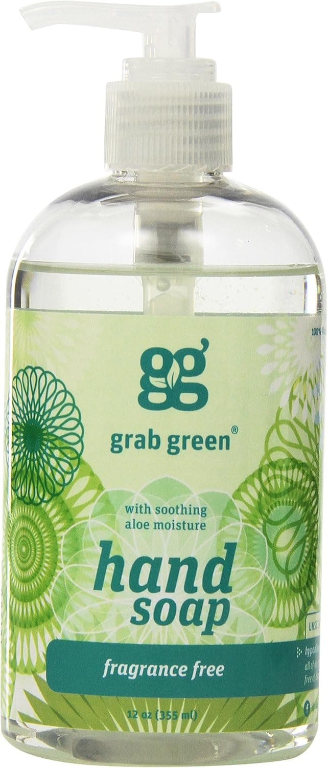 Grab Green Natural Hand Soap, Biodegradable, Plant-based Fragrance Free, Unscented 12 Ounce Bottle