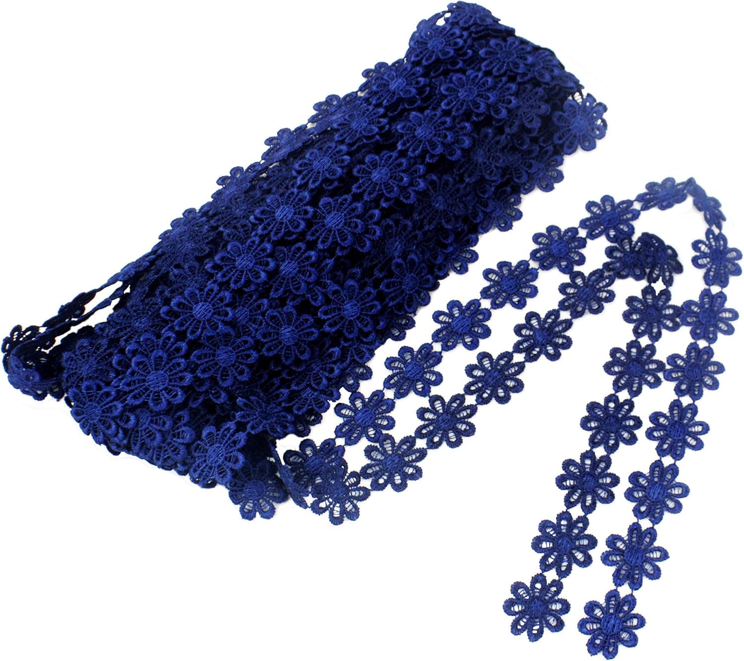 IDONGCAI Dark Blue Daisy Flower Lace Trim Embroidered DIY Lace Ribbon Sewing Supplies Crafts 15Yards