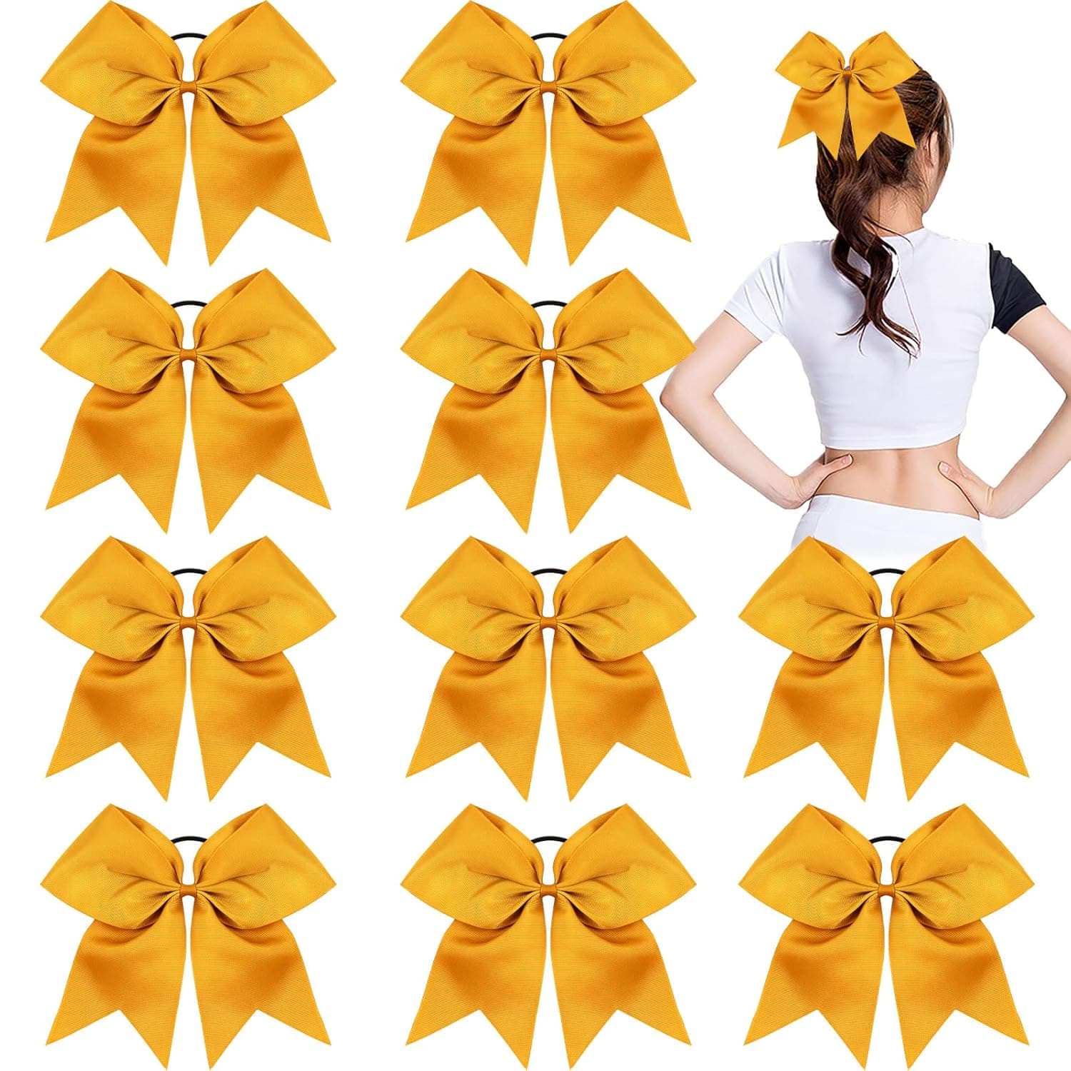 CN Girls Large Hair Bow with Ponytail Holder for Cheerleading Girl Pack of 10