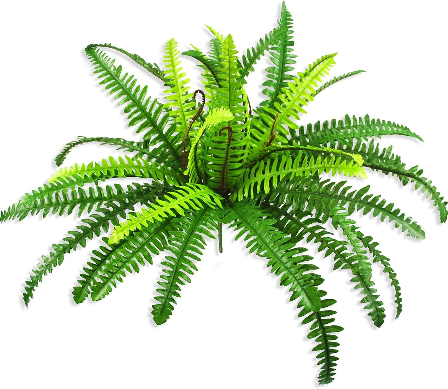 Ollain Artificial Boston Fern Plants Bush Shrubs Fake Faux Fern Silk Fronds Plant Greenery Bushes Flower UV Resistant for Garden Indoor Outdoor Hanging Decor (40 Leaves)