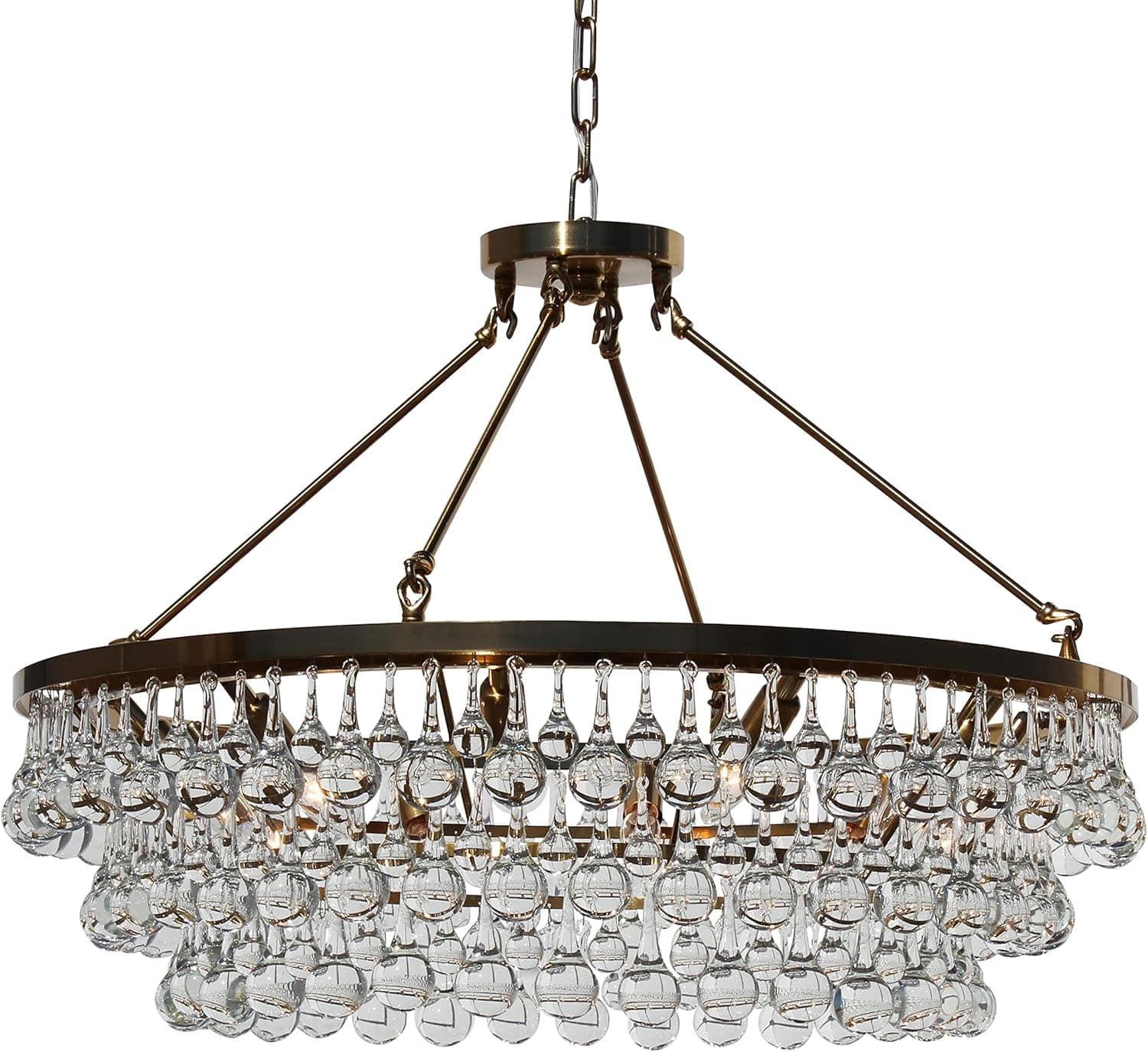 LightUpMyHome Celeste Glass Drop Crystal Chandelier, Elegant Ceiling Light Fixture, Hanging/Flush Mount Chandelier, Adjustable Crystal Pendant Light, Chandeliers for Dining Room, Brass