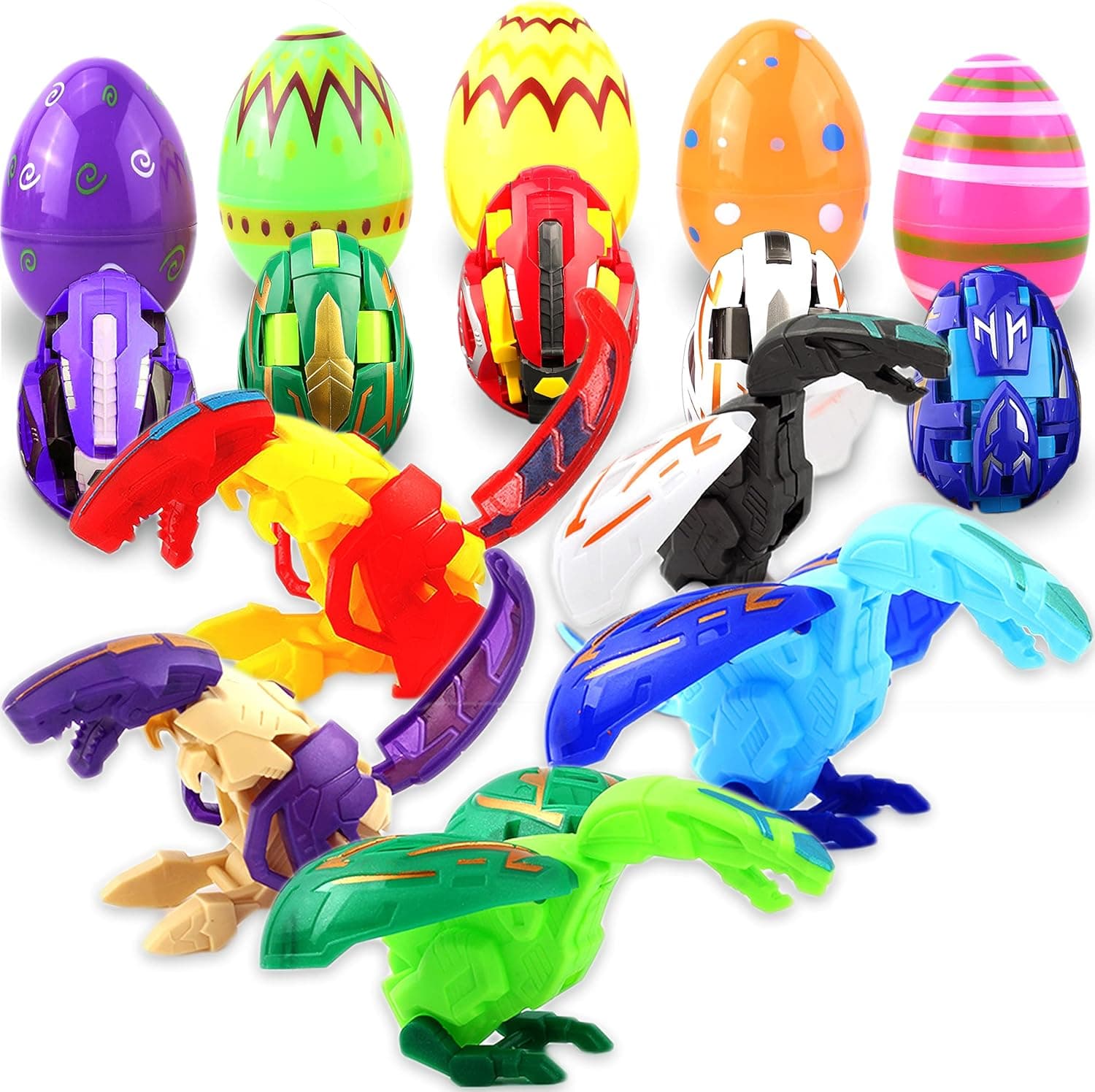 PIWFSDBG Dino Easter Egg Fillers Pack, 5Pcs Jumbo Easter Eggs with Foldable Dinosaur Toys Inside. Easter Gift Ideas for Easter Party Surprise, Easter Basket Stuffers, Goodie Bags Fillers, Easter Decor