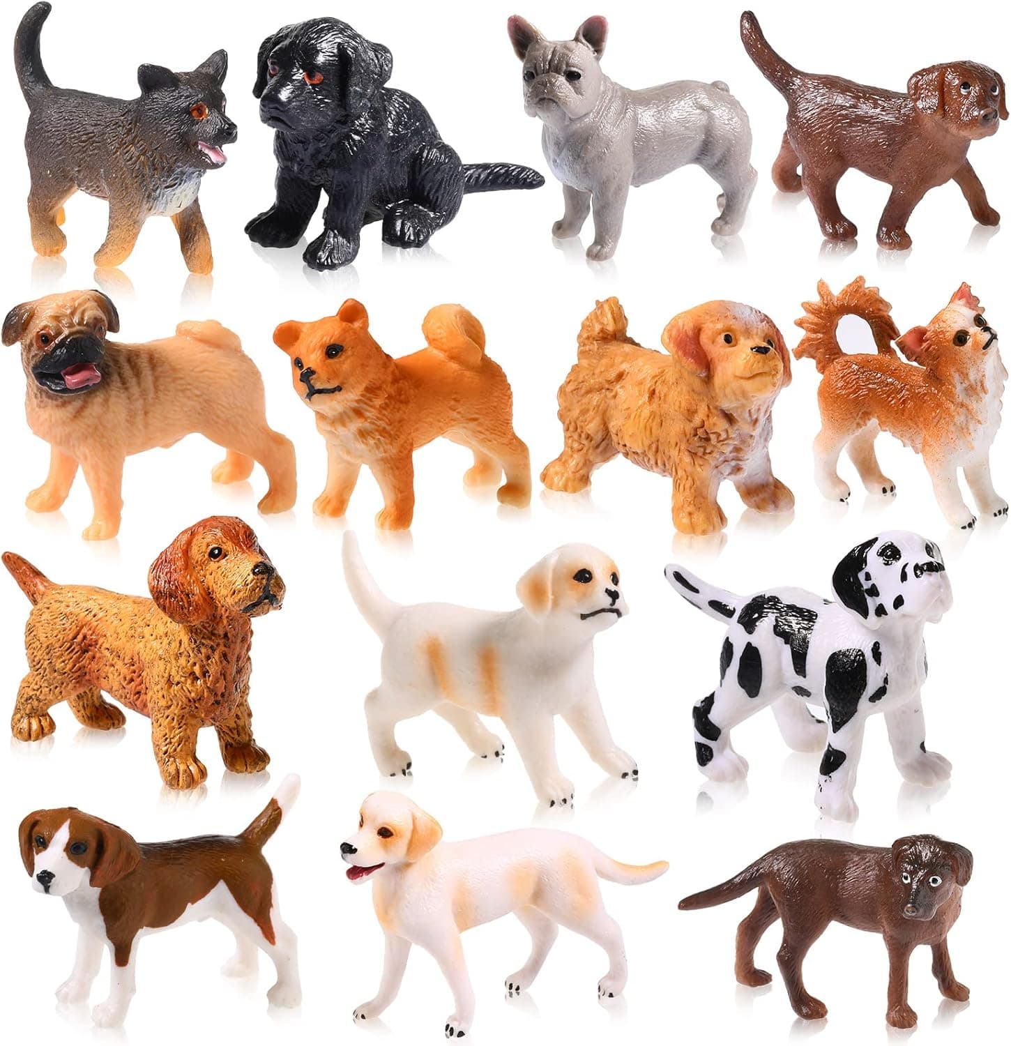 14 Pcs Dog Figurines Dog Cake Topper Realistic Detailed Mini Animals Figures Hand Painted Little Puppy Figures Plastic Animals Toy for Christmas Birthday Valentines Party Favors Stuffers Pretend Play