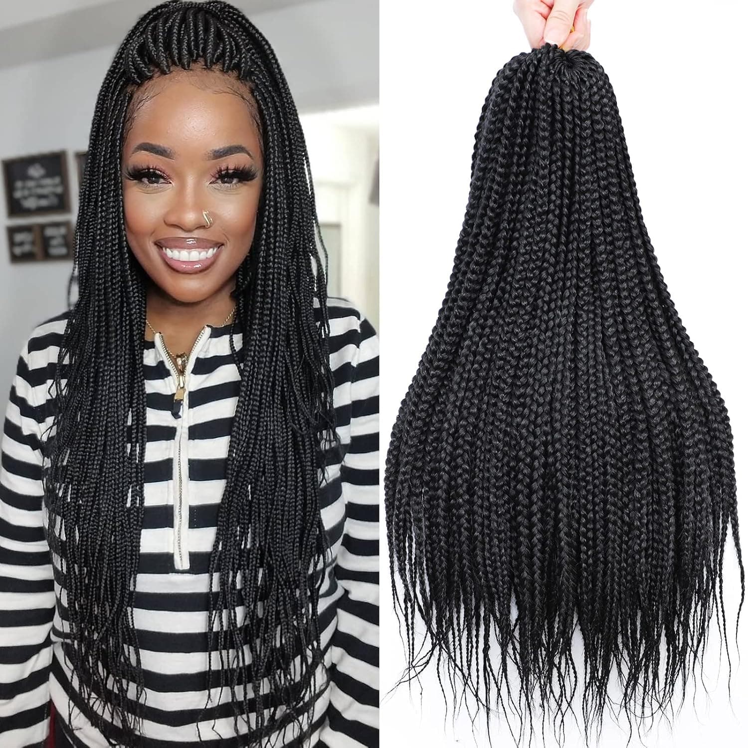 Box Braid Crochet Hair 20 Inch Crochet Braids Pre Looped Crochet Hair for Black Women 6 Packs Small Crochet Box Braids Knotless Box Braids Crochet Hair Box Braided Hair Extensions (20 inch box braids 6 packs, 1B)