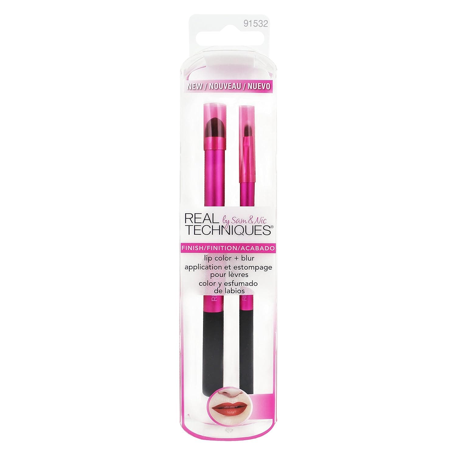 Real Techniques Cruelty Free Lip Color Plus Blur Brush; With Ultra Plush Custom Cut Synthetic Bristles and Extended Aluminum Ferrules to Build Coverage