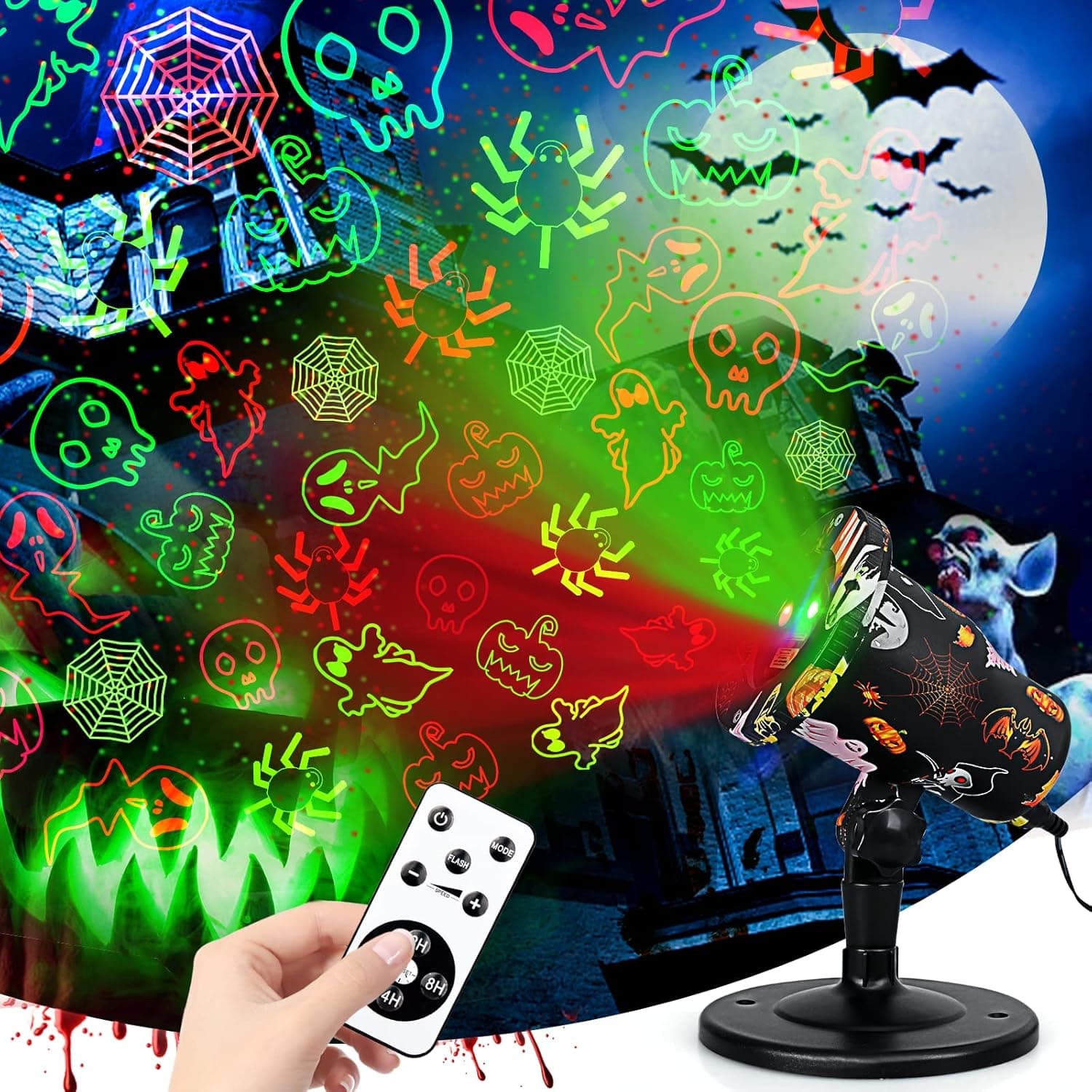 Halloween Projector Lights Outdoor, Waterproof Halloween Laser Projector Lights with Remote, 2022 New Halloween Decorations for Party Yard Garden Outdoor Indoor, Landscape Halloween Lights Outdoor