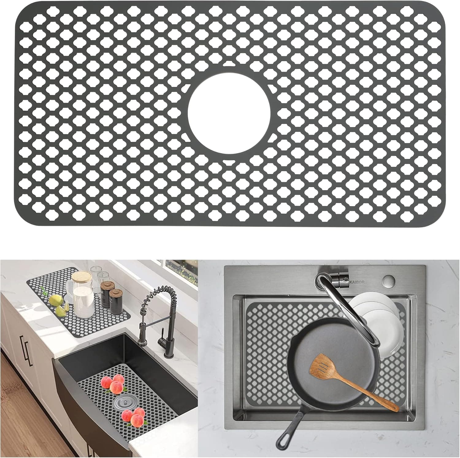 URMONA Sink Protectors for Kitchen Sink, 24.8'' x 13'' Silicone Sink Mat, Sink Mats for Bottom of Kitchen Stainless Steel Sink, Non-Slip Folding Sink Mat for Kitchen Sink