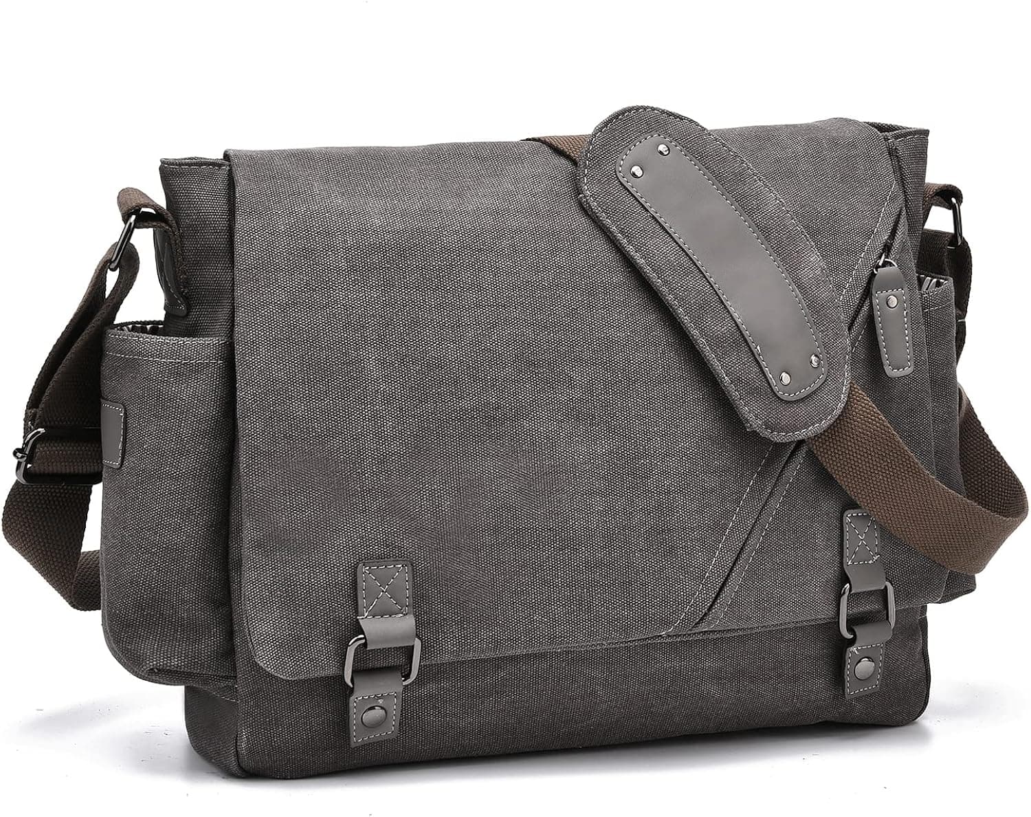 Mens Canvas Laptop Messenger Bag for Work College with 15.6 Inch Laptop Sleeve Pockets Shoulder Carrying Satchel