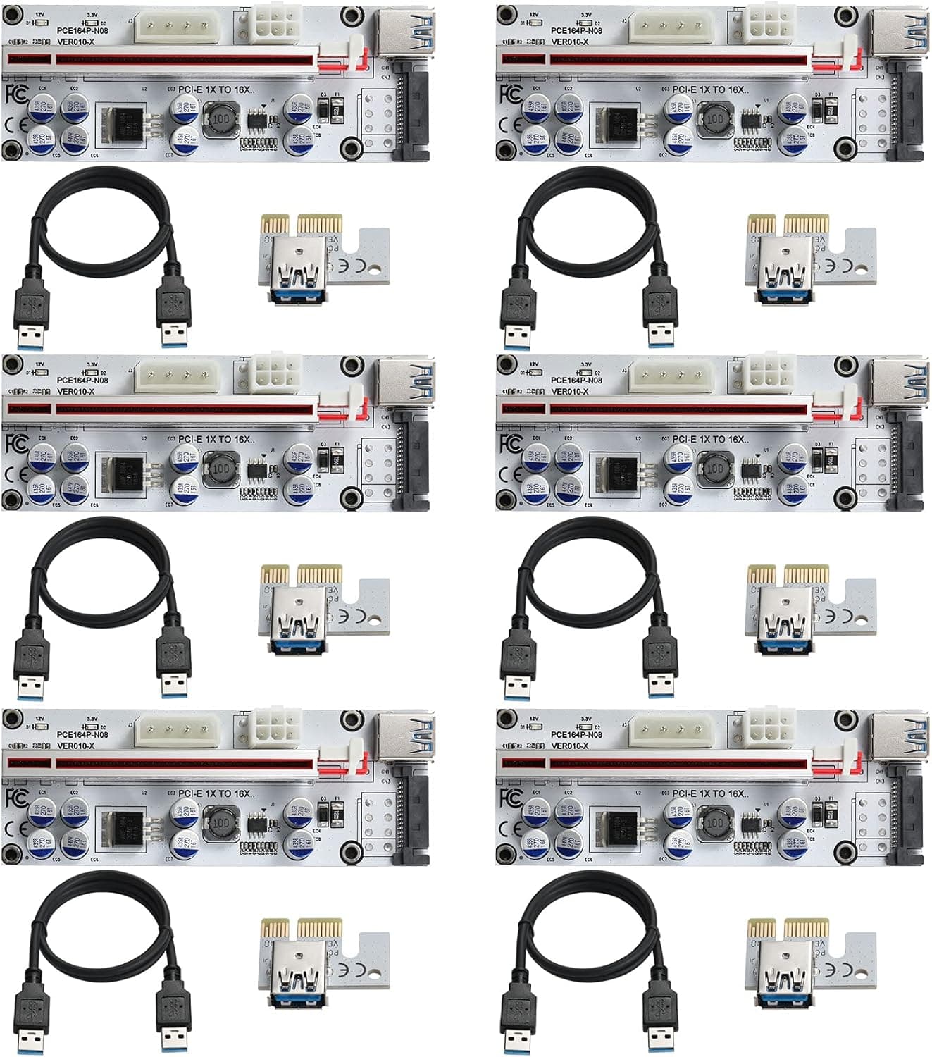 BEYIMEI PCI-E 1X to 16X Riser Card,GPU Riser Adapter Card,with 0.6 m USB 3.0 Extension Cable,6PIN / 4PIN / SATA Interface, for Bitcoin & Crypto Mining Ethereum Mining ETH(VER010-X, 6 Pack)