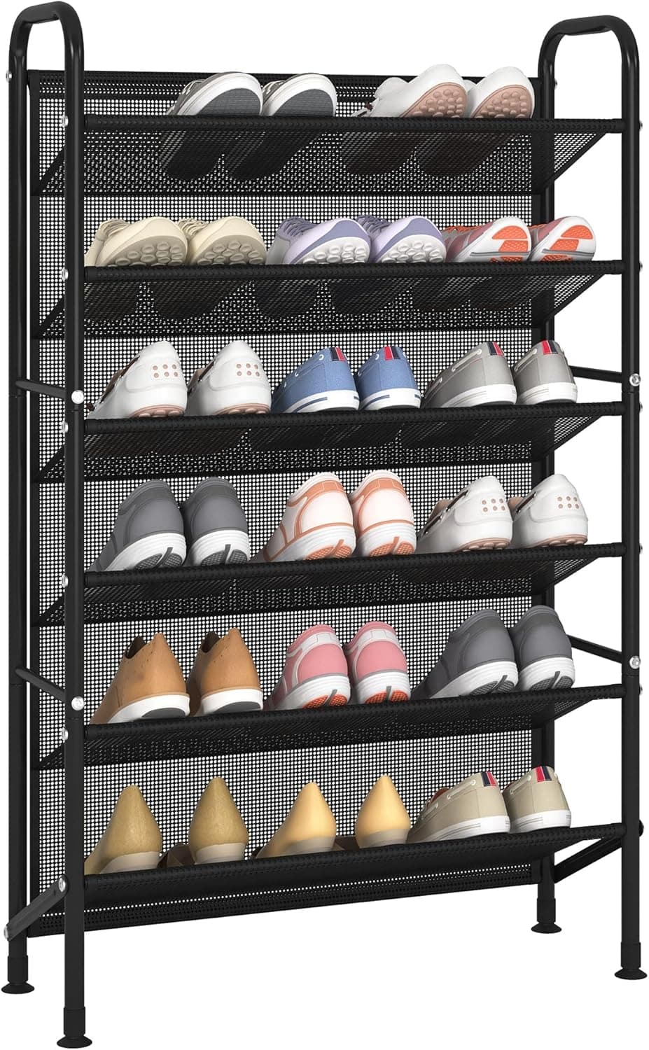 FKUO 6 Tier Shoe rack for closet Mesh fabric narrow Metal shoe racks, Space saving Small Shoe Storage Organizer Shelf for Entryway, Hallway, Dorm Room (Black, 6-Tier)