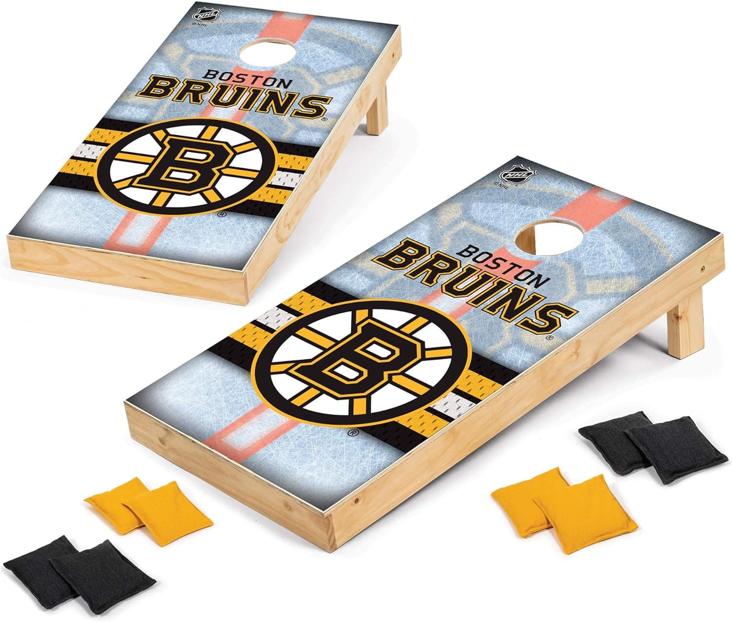 Wild Sports NHL Boston Bruins 2' x 4' Wood Tournament Cornhole Set - Direct Print Vintage Triangle - Outdoor Set with Eight Bean Bags