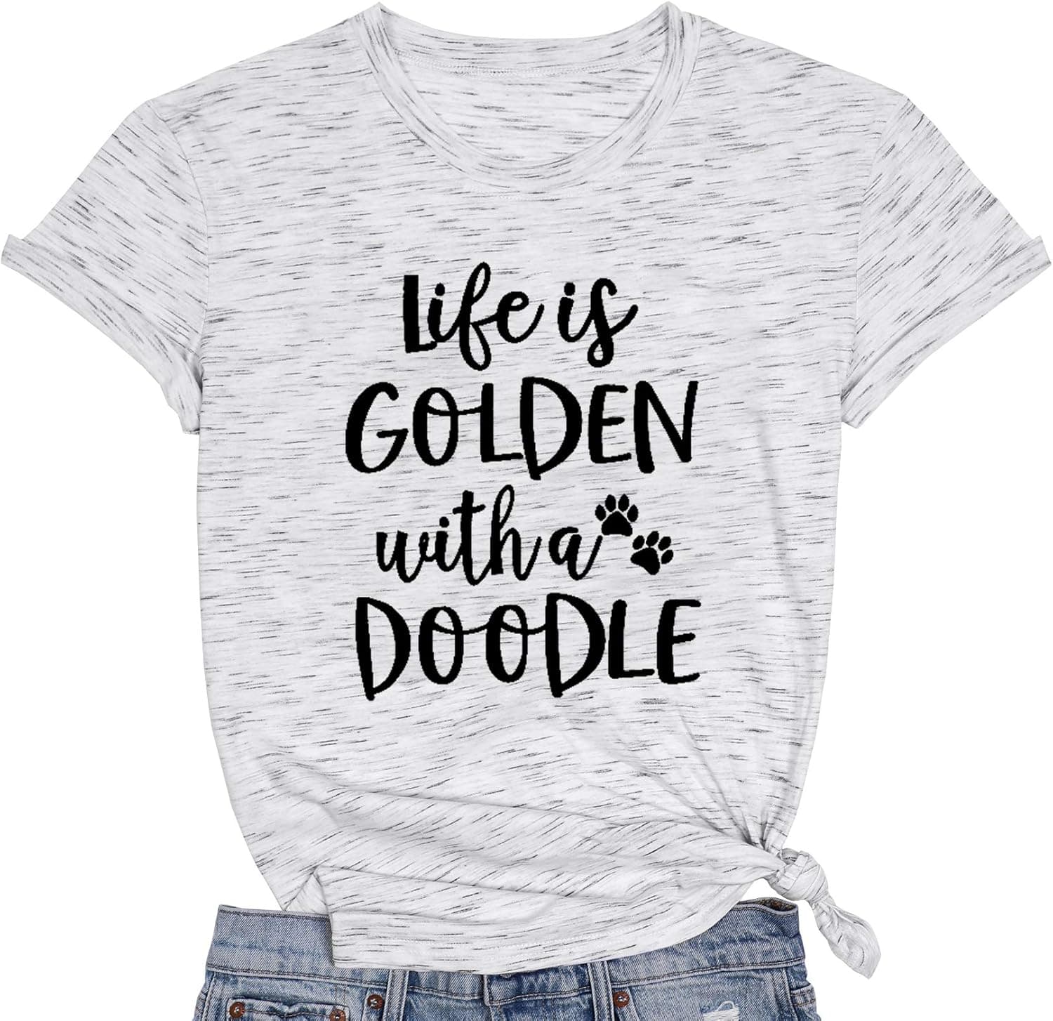 MYHALF Life is Golden with a Doodle Shirt for Women Funny Dog Mama Tees Short Sleeve Mum T-Shirt Tops